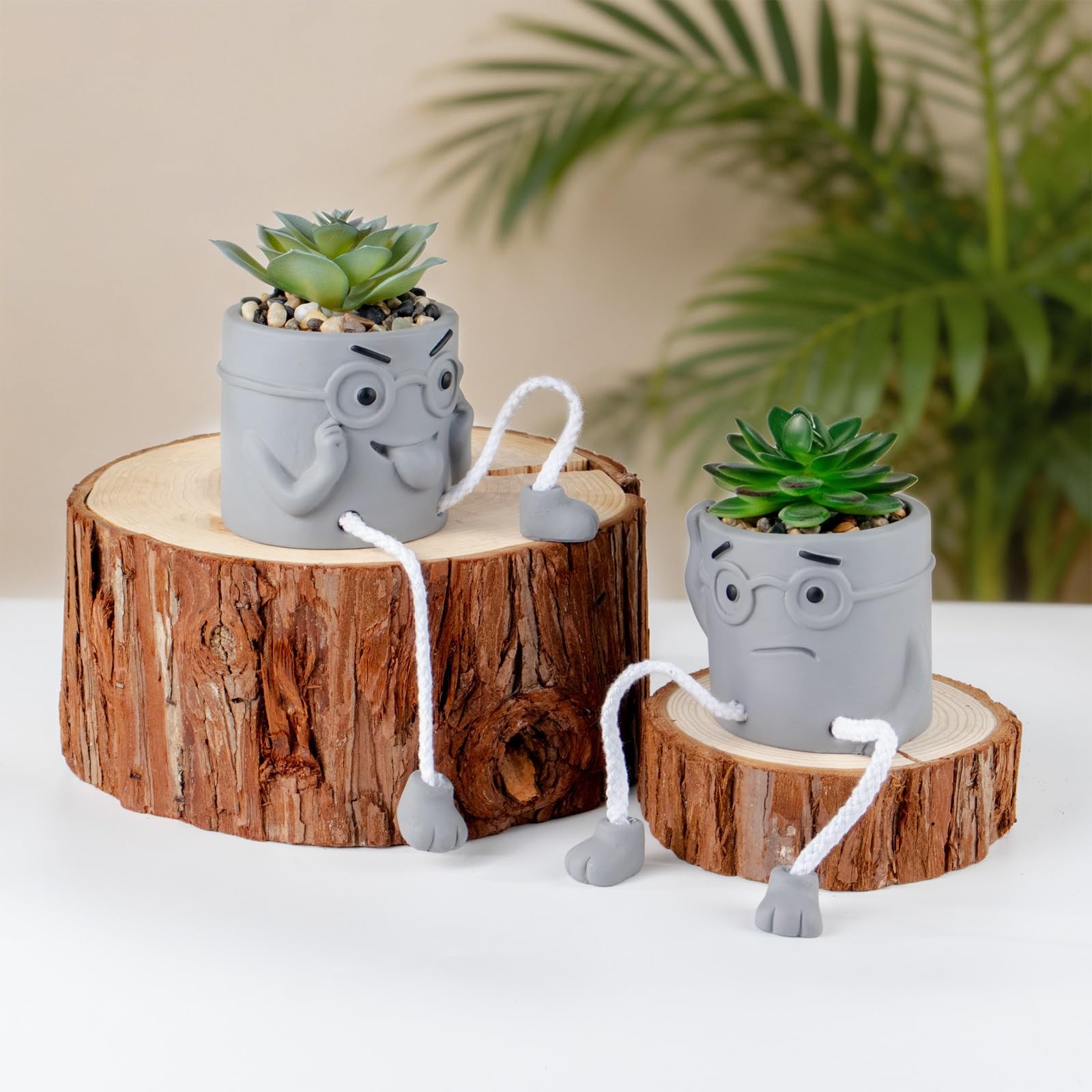 2 PCS Gray Cute Fake Succulent Plant Shelf Sitter Dangling Leg Desk Decor