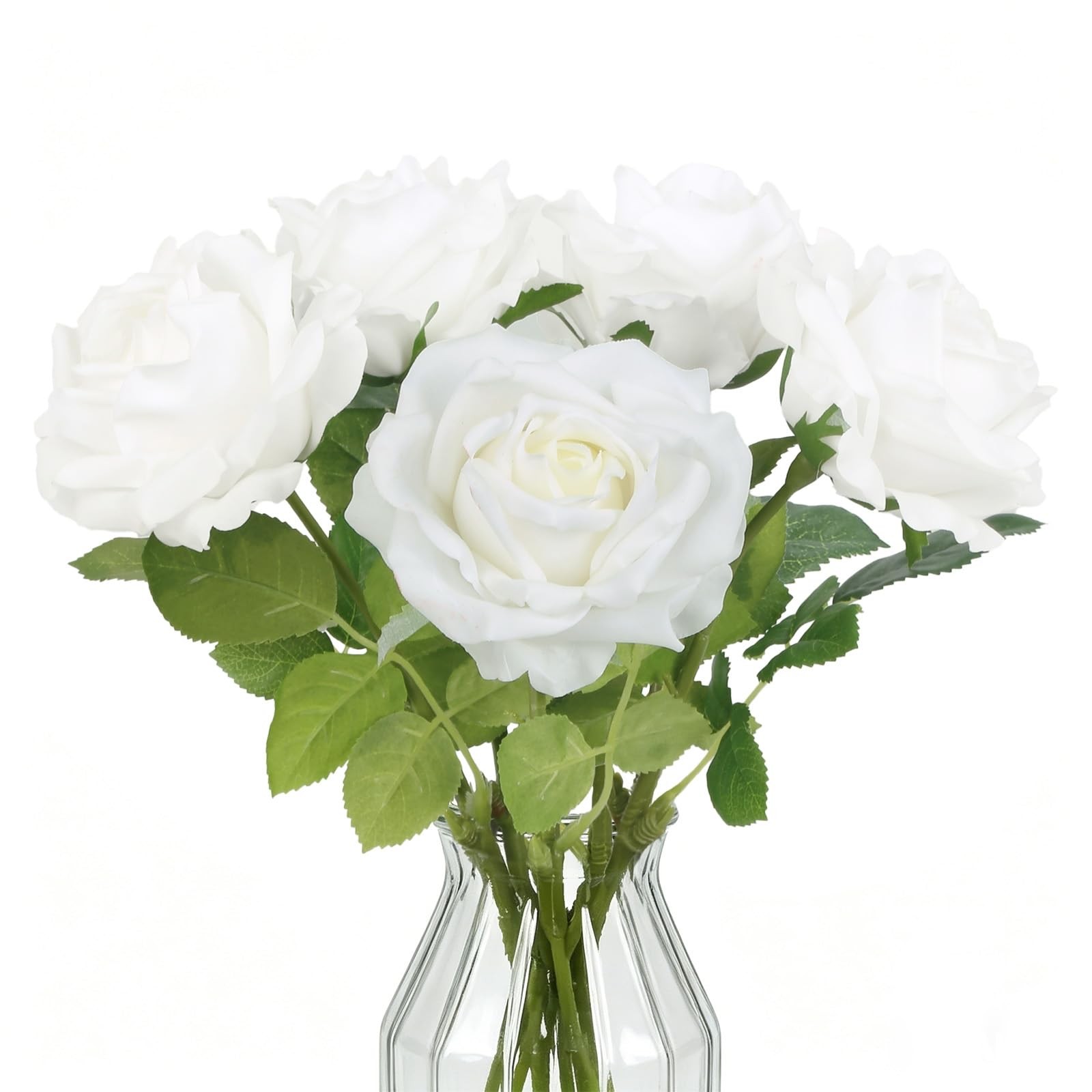 5PCS Real Touch Roses White Artificial Flowers, 16.93″ Long Stems Lifelike Fa…