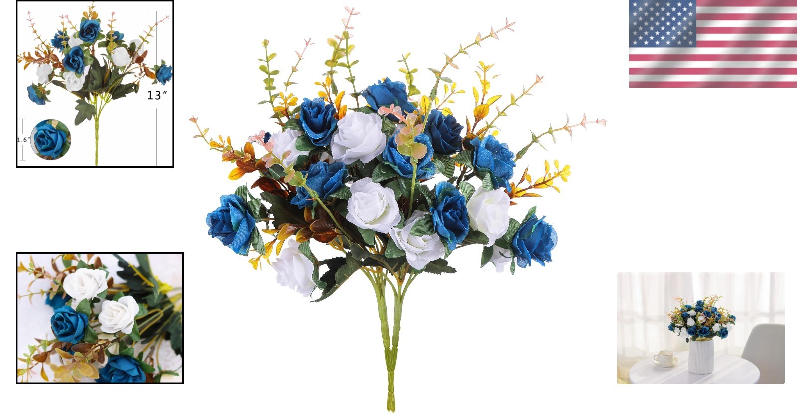 Chic Dark Blue Artificial Roses – 24 Realistic Flowers for -Round Decoration