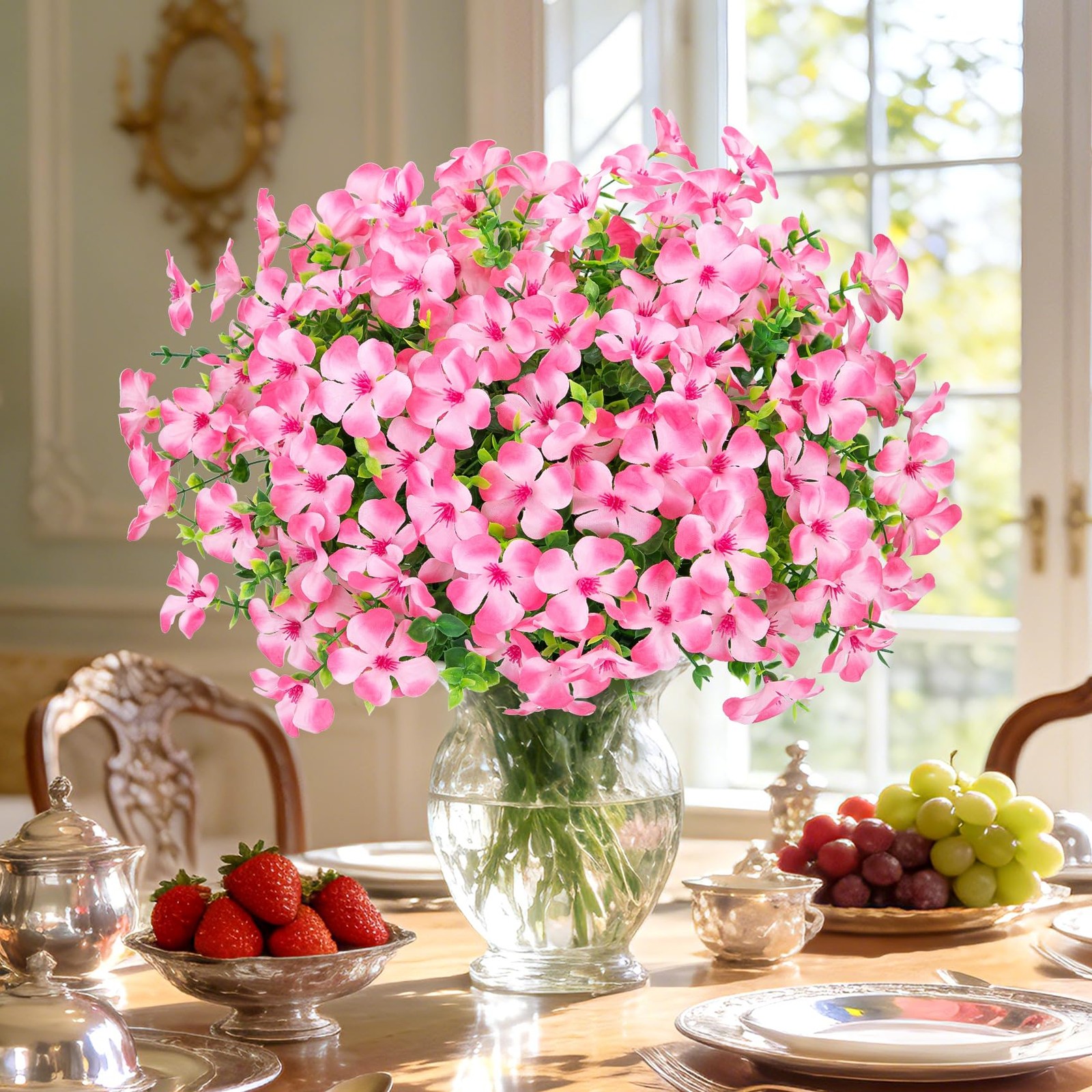 12 Pcs Artificial Geranium Flowers for Outdoors, Silk Fake Flowers with Eucal…