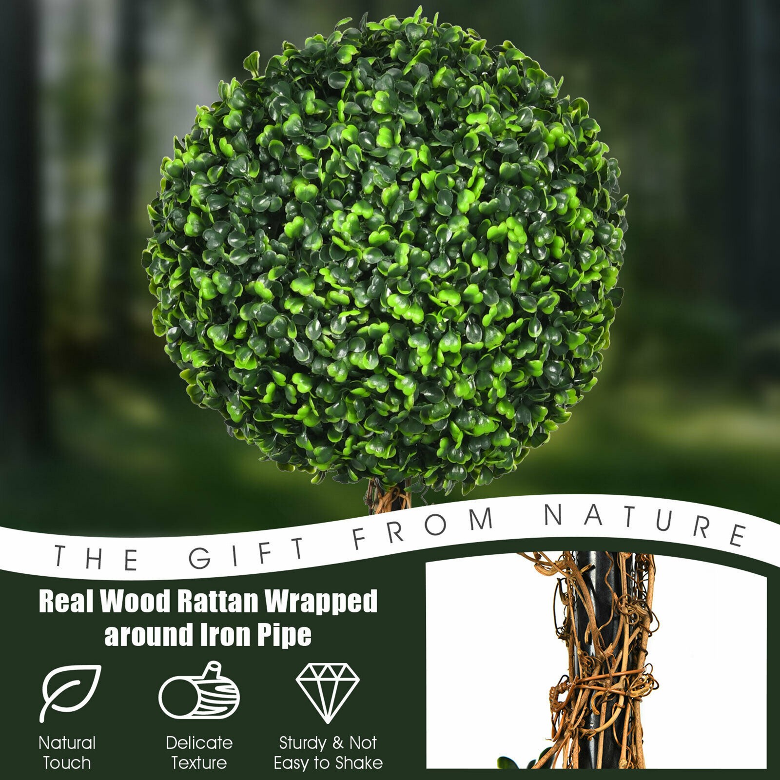 4 Ft Artificial Triple Ball Topiary Tree Greenery Plant Home Office Decor