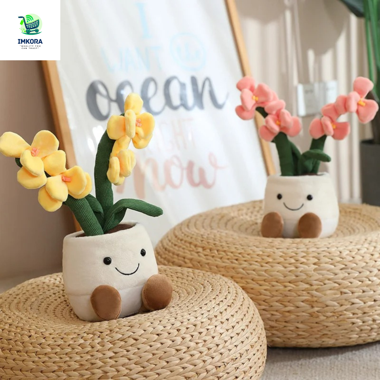 35cm Plush Orchid Flower Pot Doll Smiling Plant Plush Toy Cute Stuffed Pillow