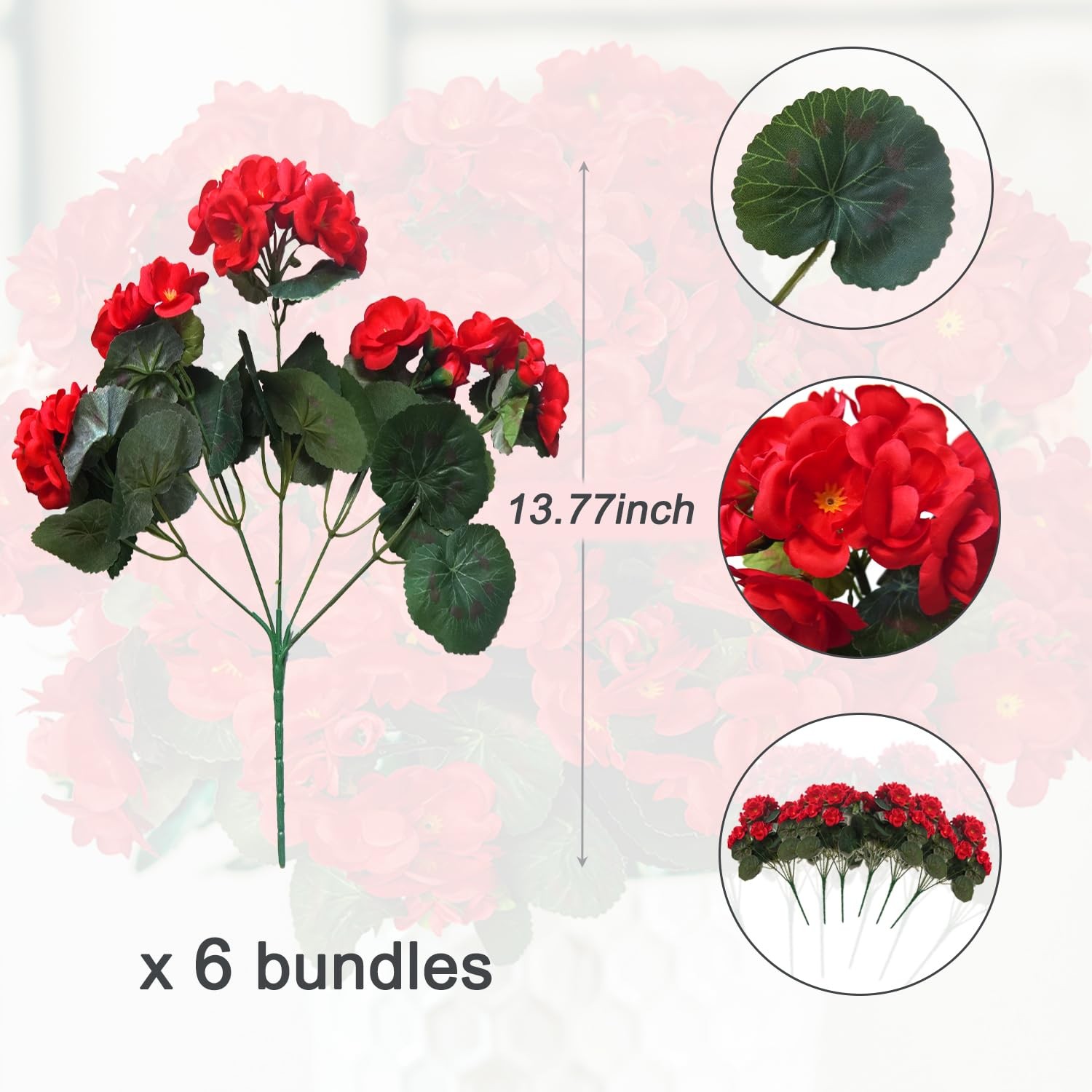 6 Bundles Artificial Geraniums for Outdoors Fake Plants Faux Geraniums Artifi…