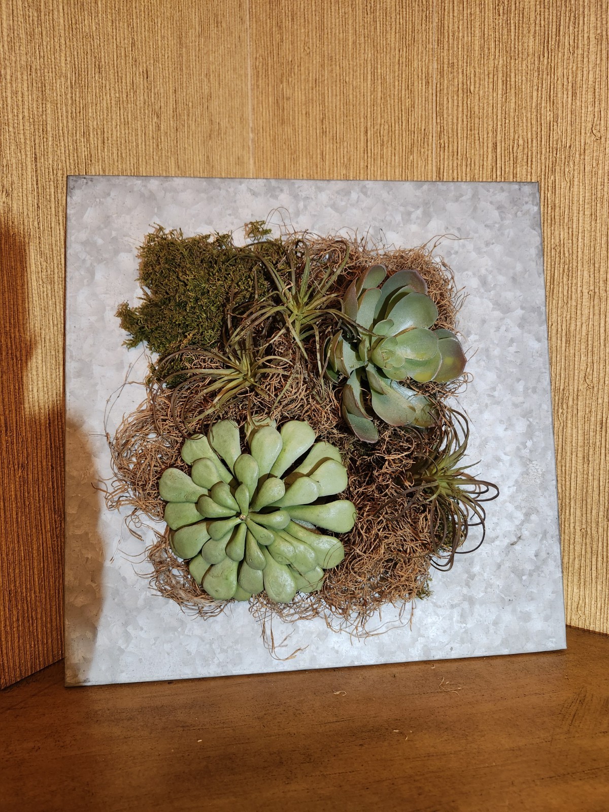 Faux Succulent Plants in Rustic Metal Frame Wall Decor, 14″ X 14″