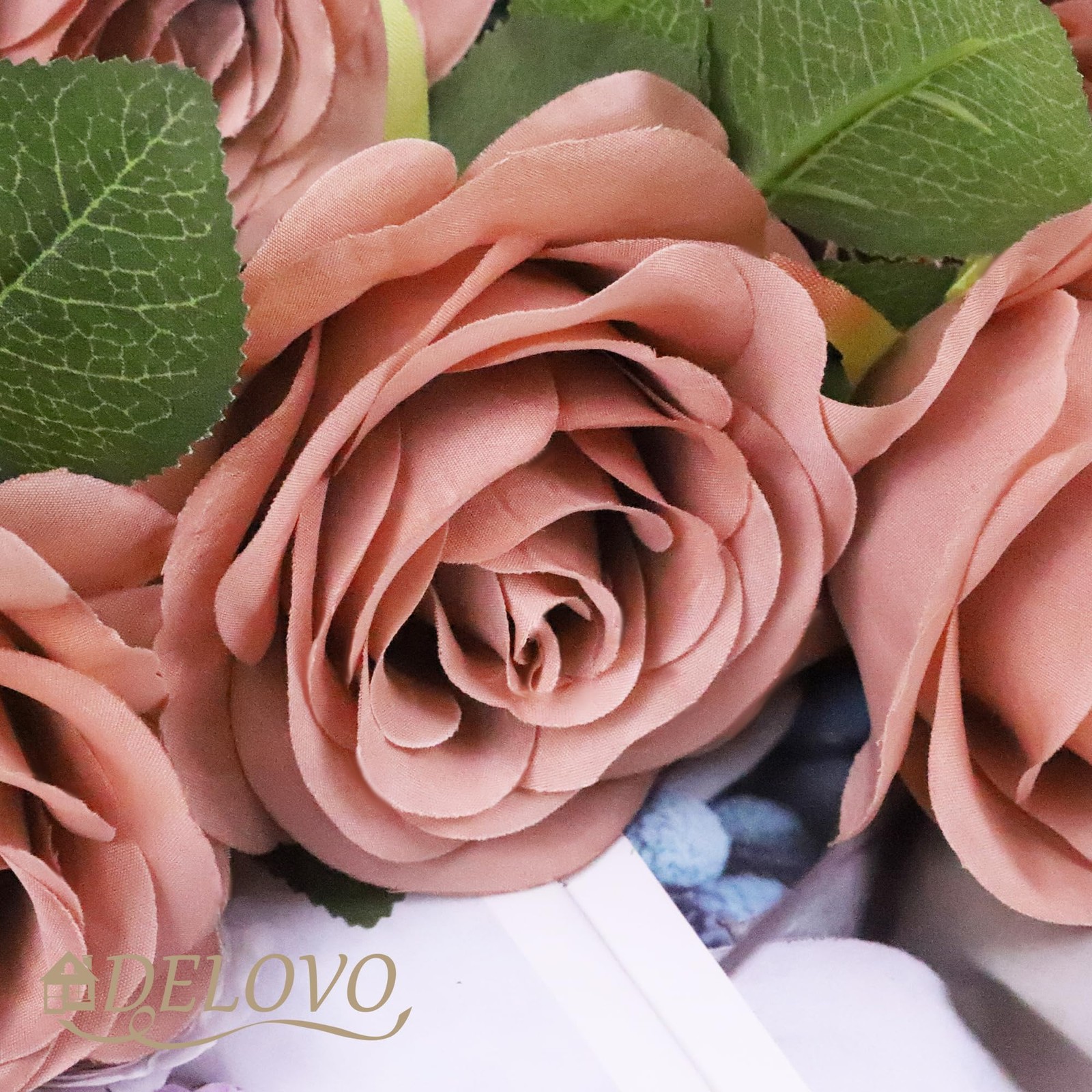 DELOVO 52pcs Dusty Rose Roses Artificial Flowers Fake Flowers Silk Roses with…