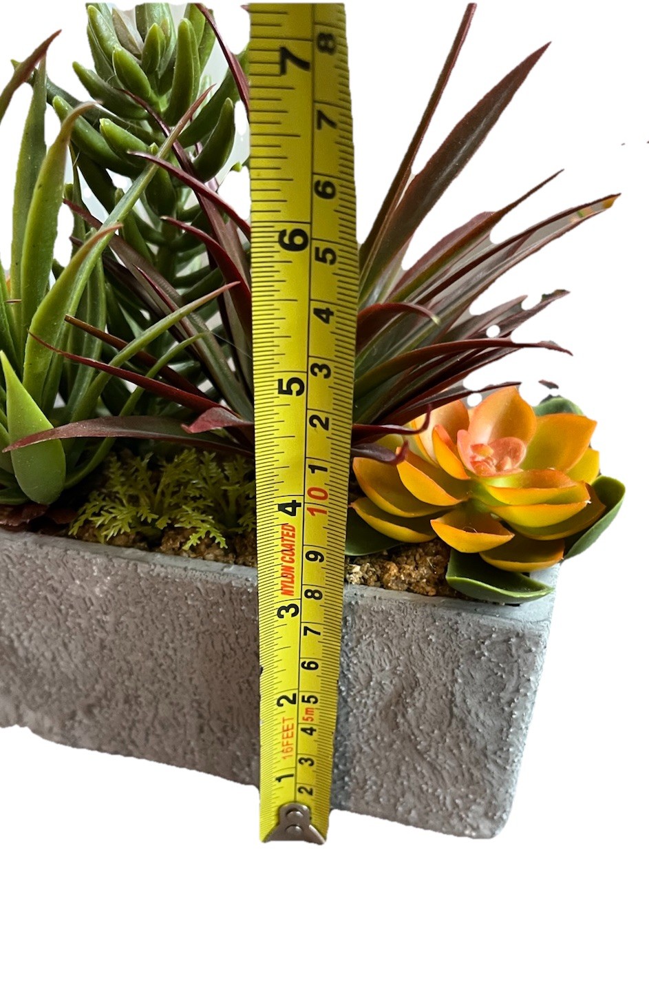 Set Of 2 Faux / Artificial Succulent Garden With Concrete Planter 3”x 7”x3”
