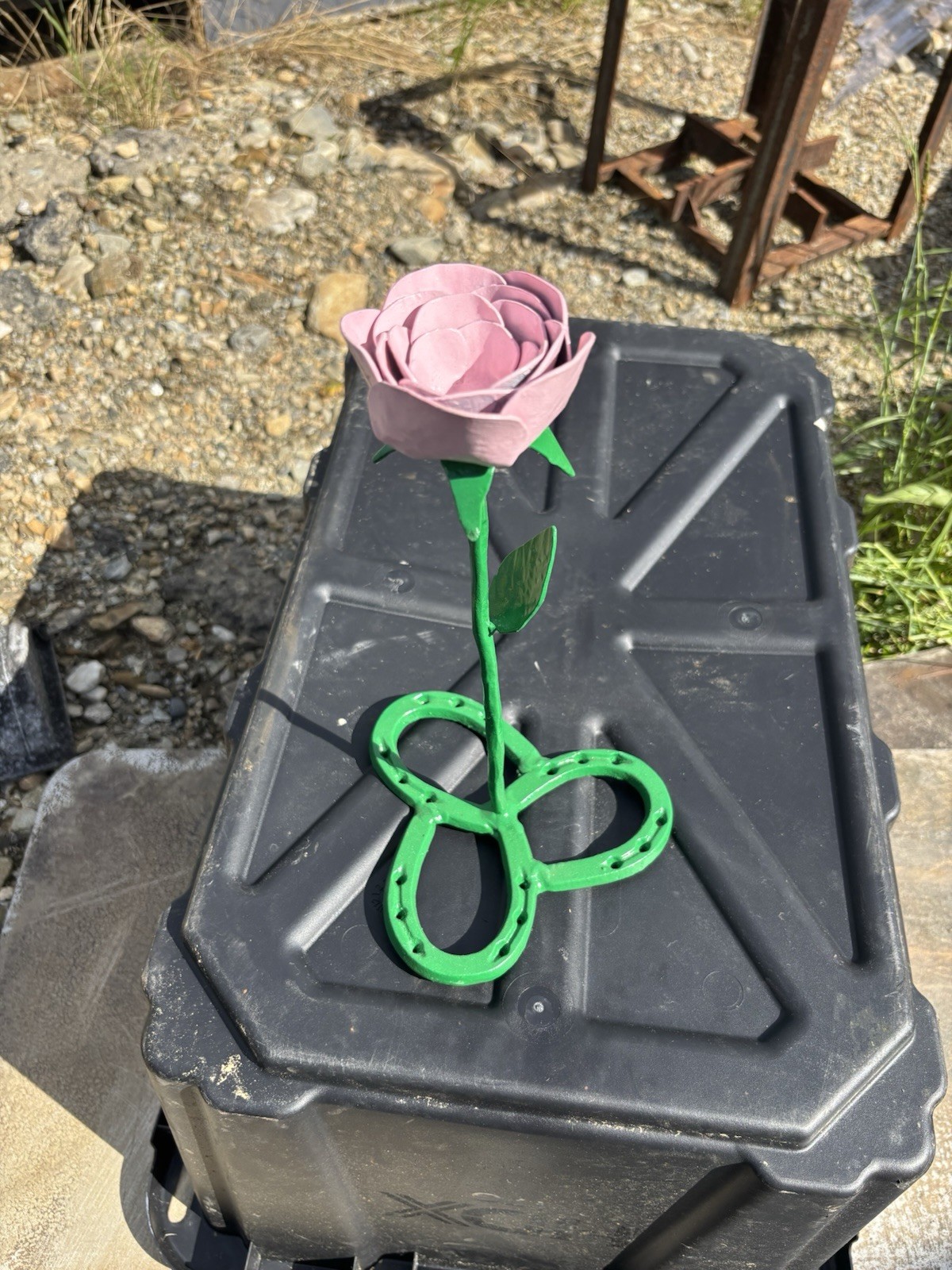 Artificial Pink Rose Decorative Flower, Green Base Stem & Leaf