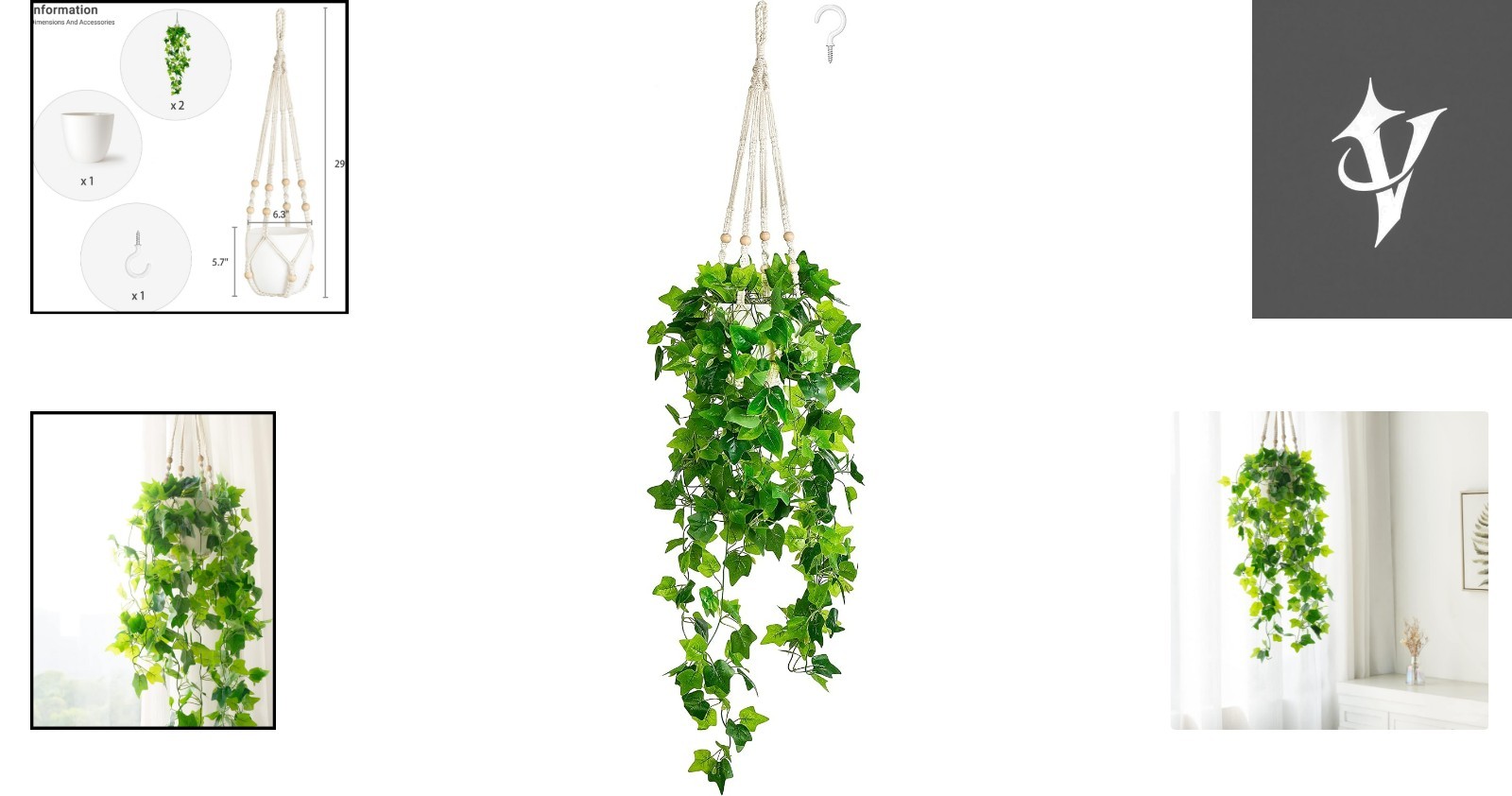 Artificial Hanging Greenery with Macrame Hanger – Effortless Decorative Accent