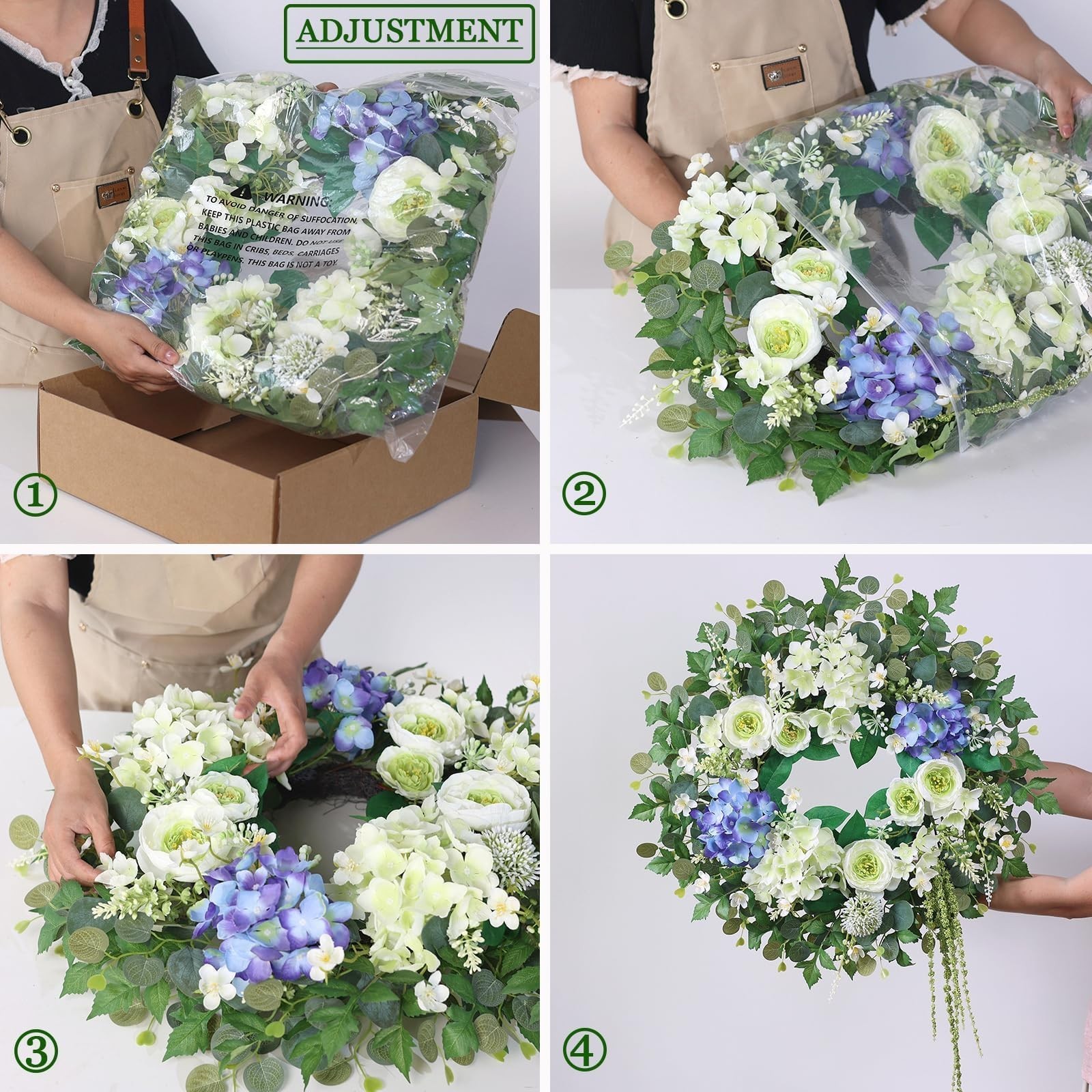 Large 26″ Hydrangea & Eucalyptus Wreath – Artificial Silk Flowers for Door, Porc