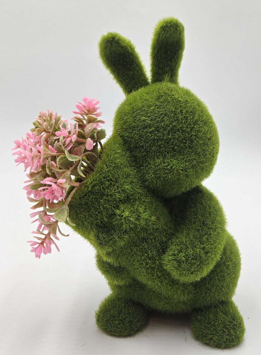 Rabbit Gieere Bunny Green Flocking Statue- R0151