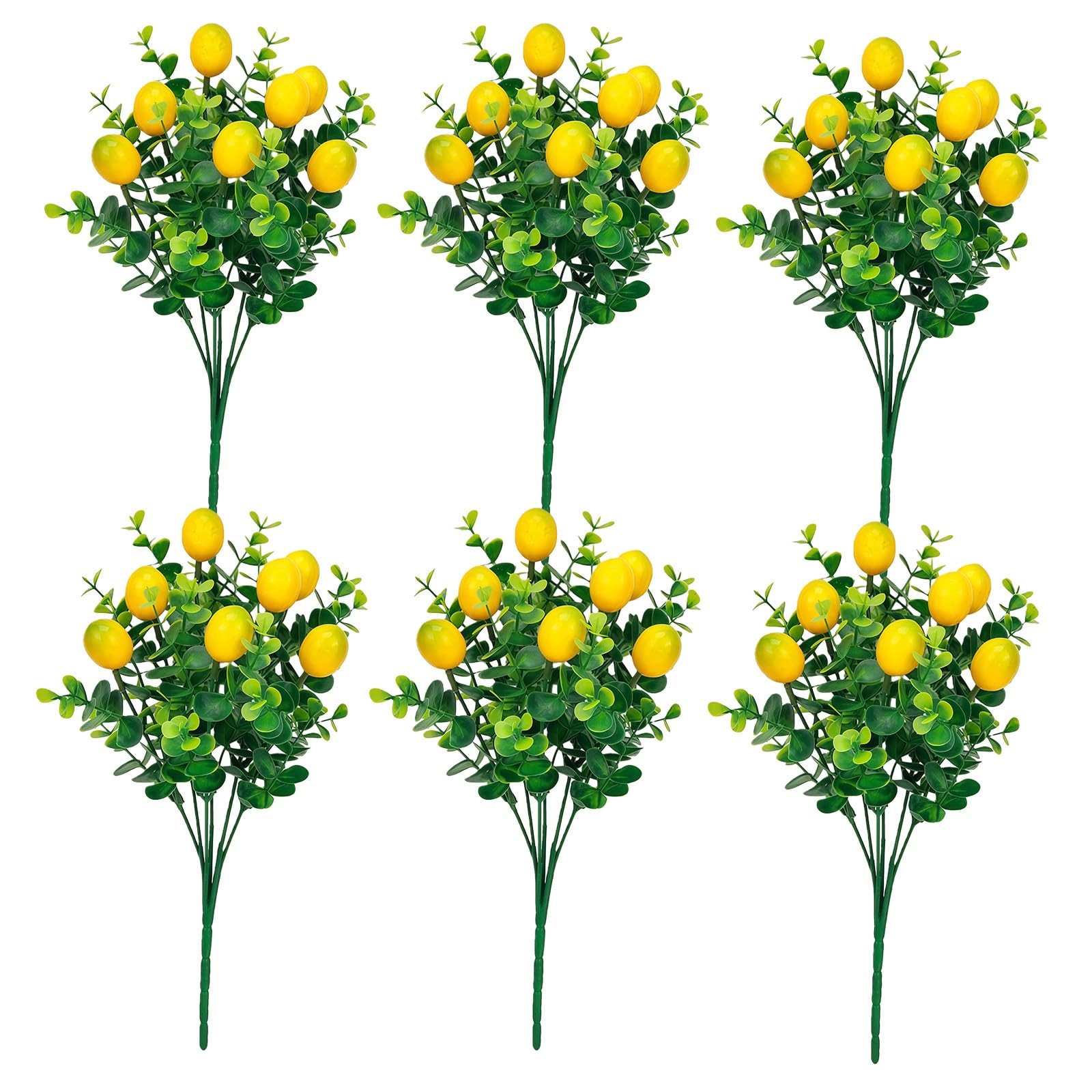 Qiknird 6 Pcs Artificial Lemon Branches Artificial Fruit Lemon Tree Greenery