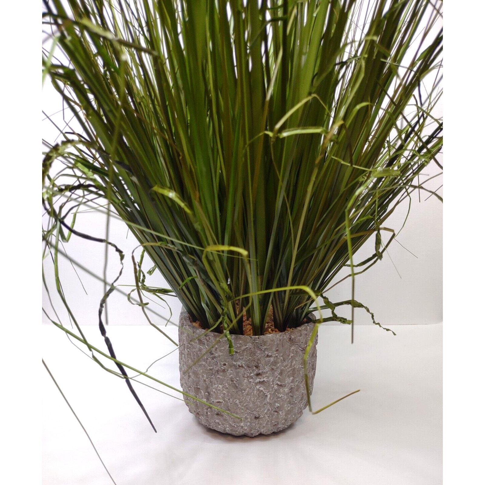 Faux Grass Center Piece Arrangement Rock Filled Cast Textured Vase 24” Tall