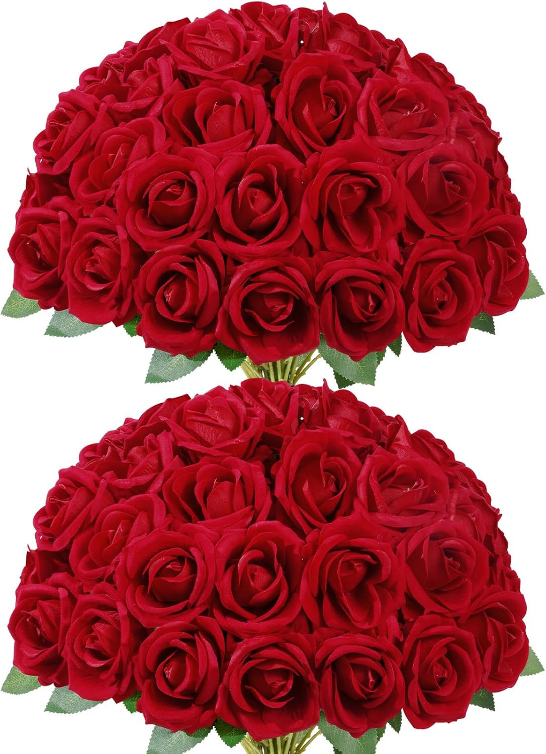 50 Pcs Red Artificial Roses Flowers in Bulk, Fake Long Stem Silk Roses for DIY W