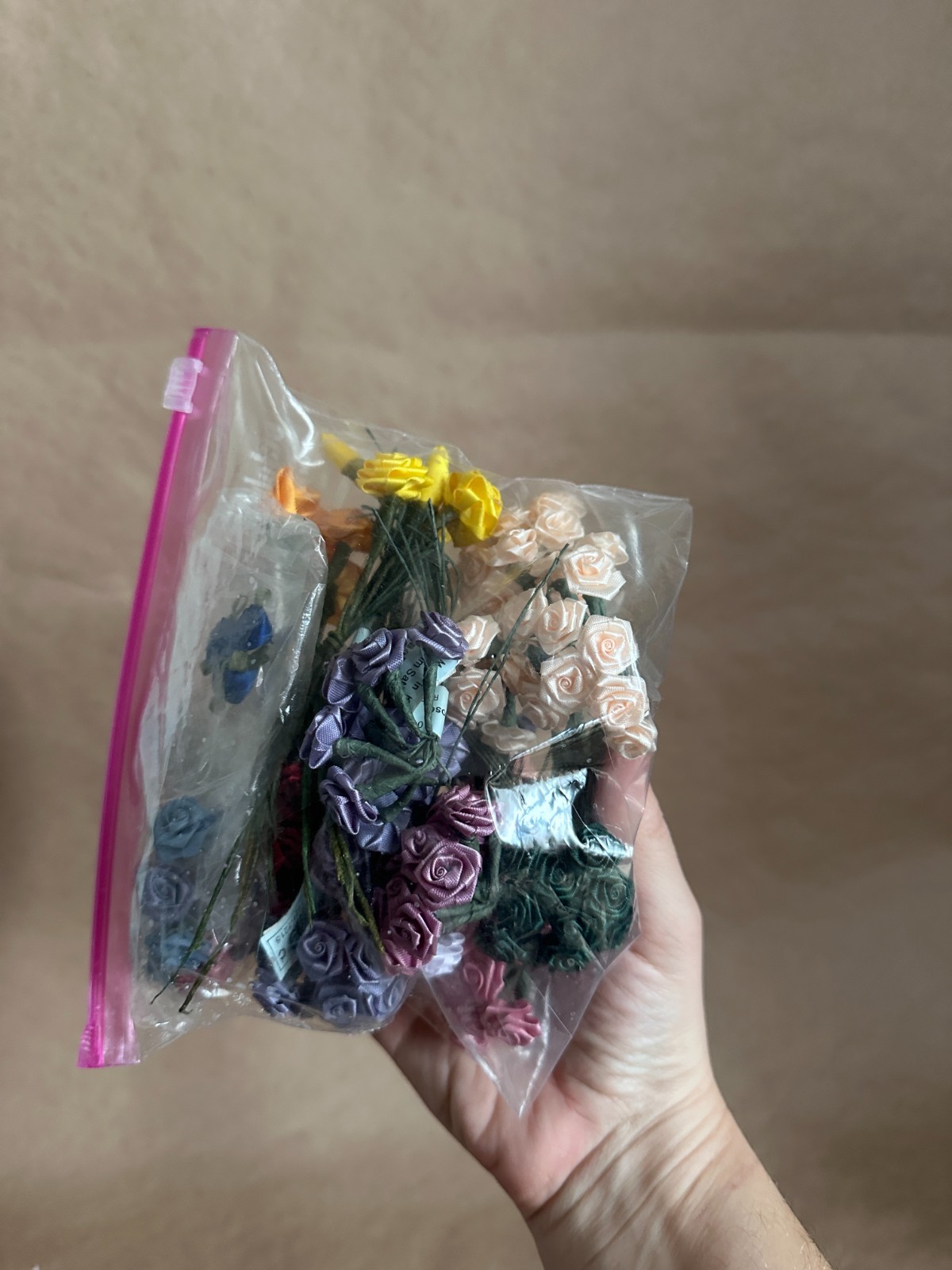 vtg. Assorted Bouquet, Single Satin Roses for Crafting Decoration most with tags