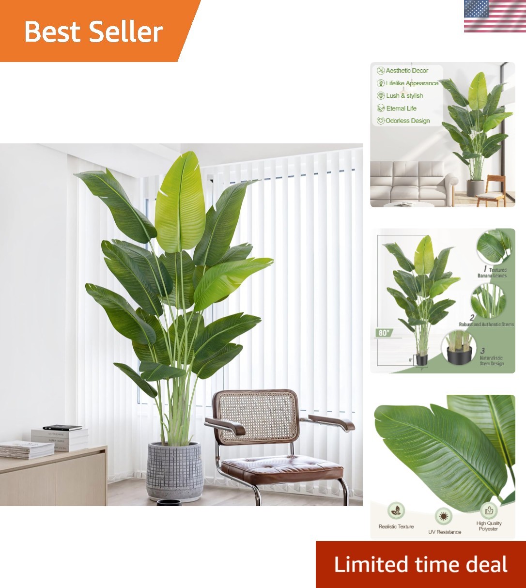 Lifelike Bird of Paradise Artificial Plant,6.6ft Faux Banana Leaf Tree with 1…