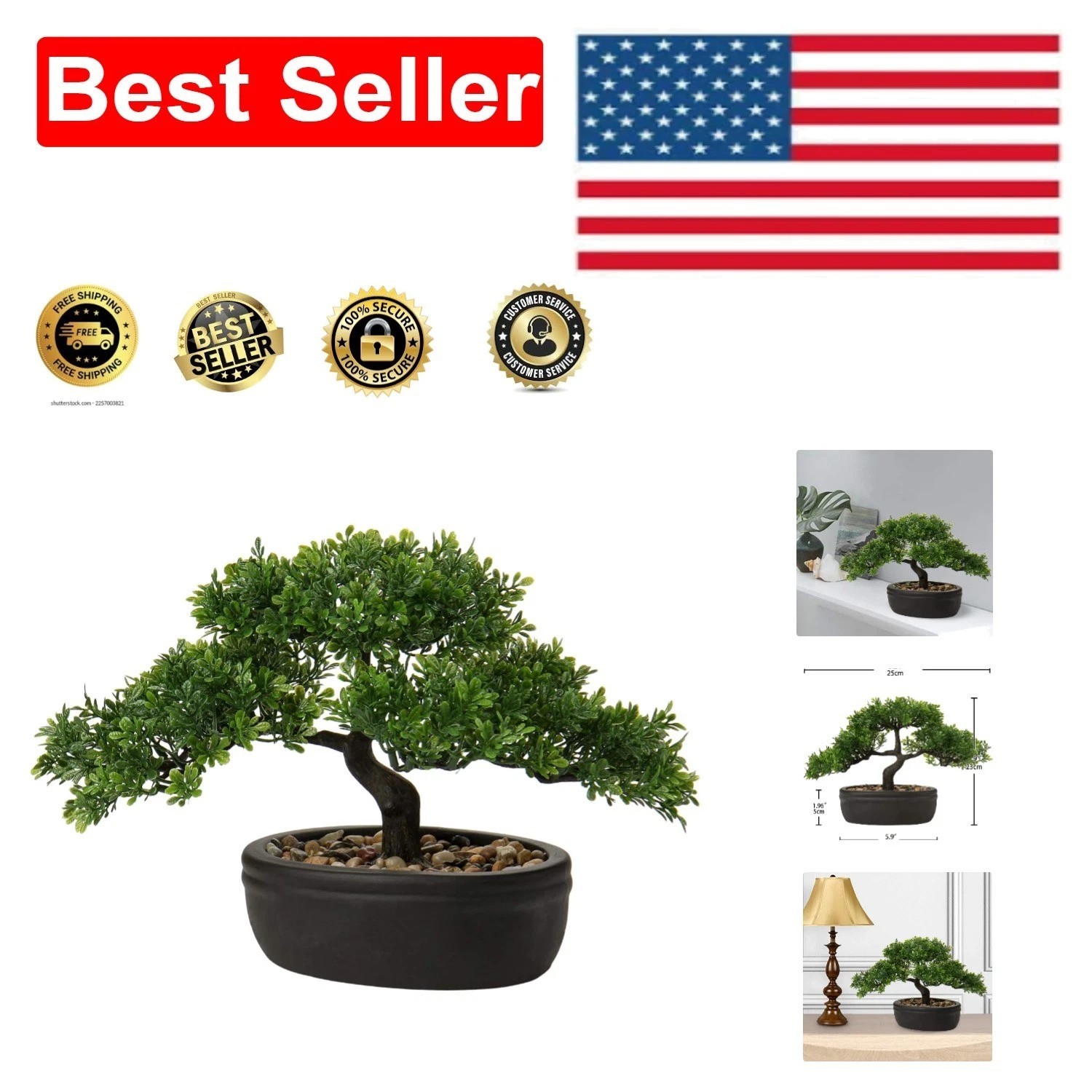 Zen-Inspired Mini Bonsai Tree with Ceramic Base – Ideal Gift & Home Accent, 9in