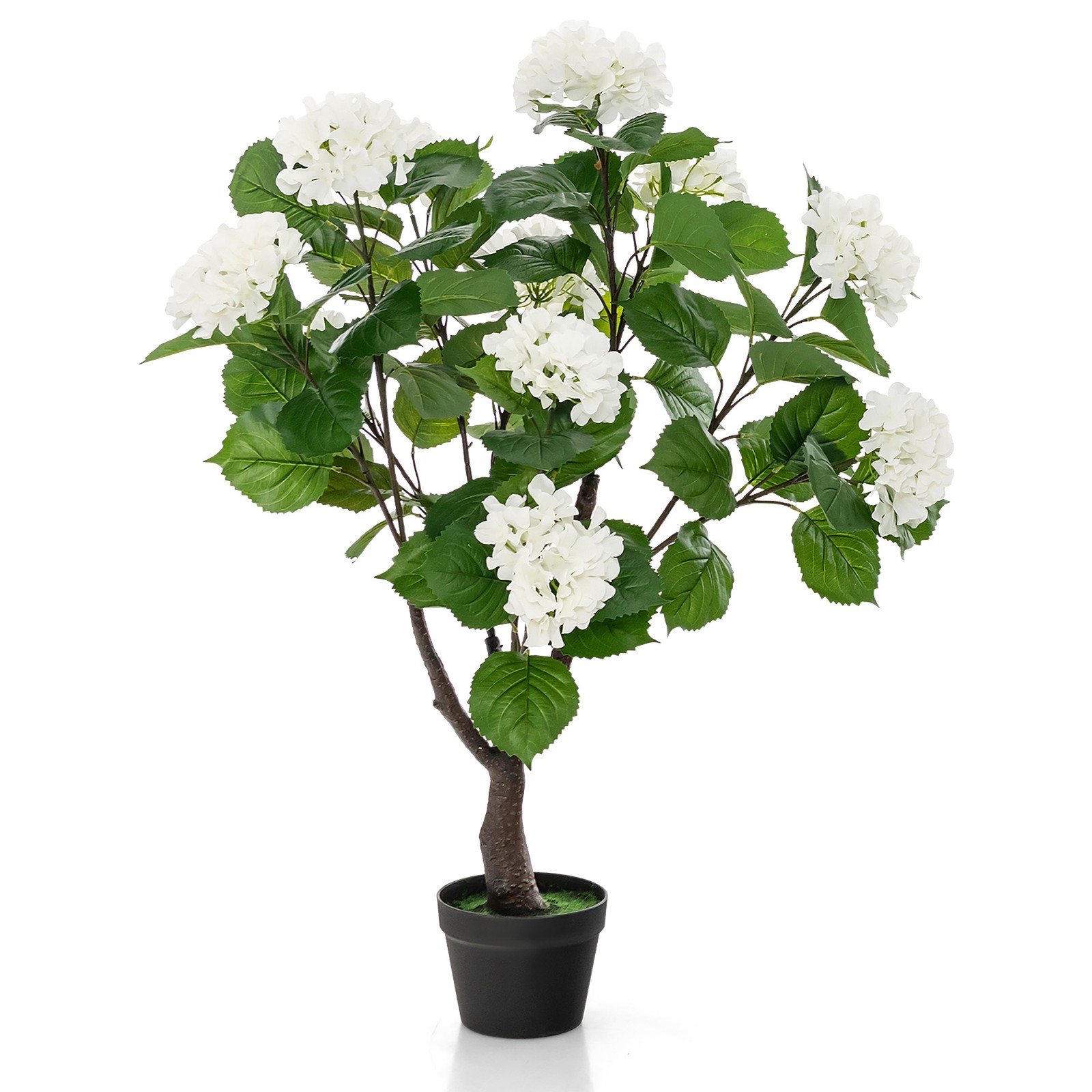 2 Pack Artificial Hydrangea Tree Fake Floral Plant w/ 11 White Flowers