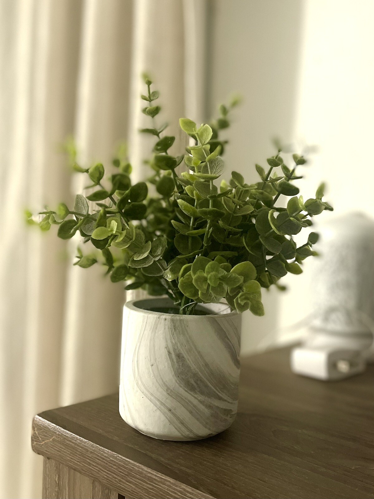 Artificial Plant with White and Gray Marble Base
