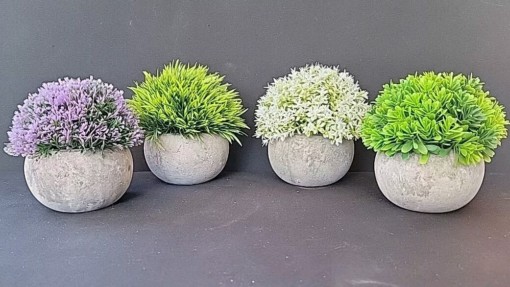 Faux Artificial Plants Clay Stoneware Pots Set Of 4 Multicolor 5 in. Decorative