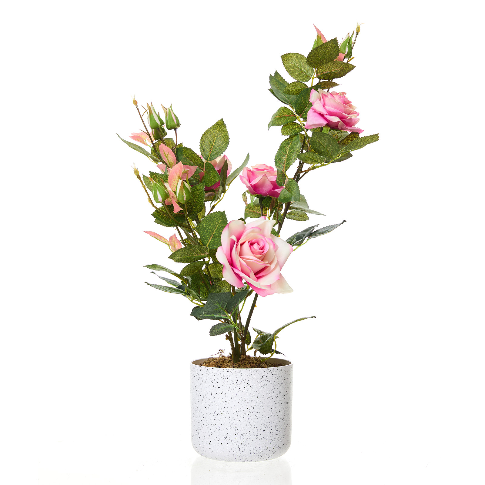 21.6″ Artificial Rose Plant in Pot 1 Pot w/2 Faux Flowers Lifelike Indoor Décor