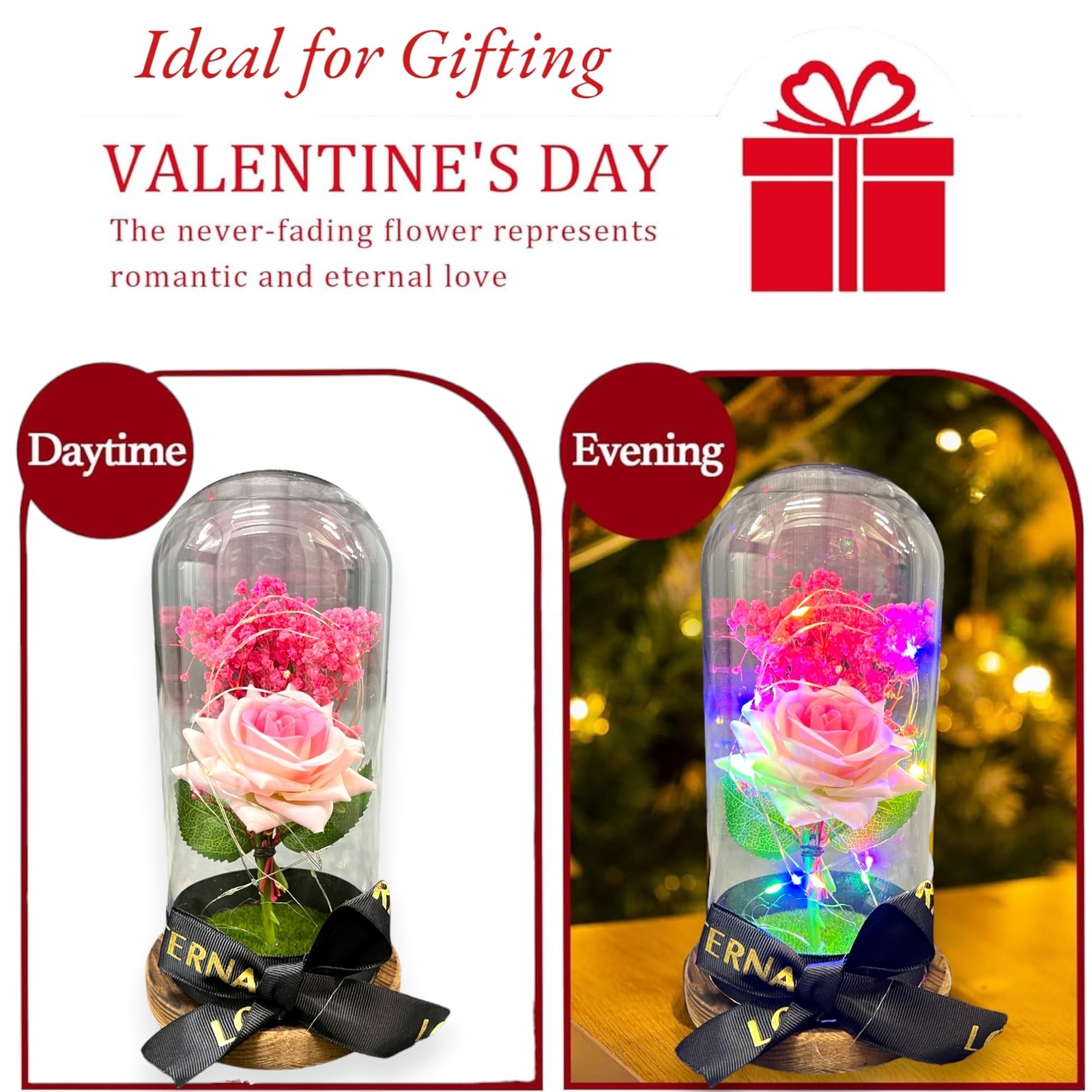 SINT Preserved Rose Gifts for Women Forever Real Rose in Glass Dome Rose Flow…