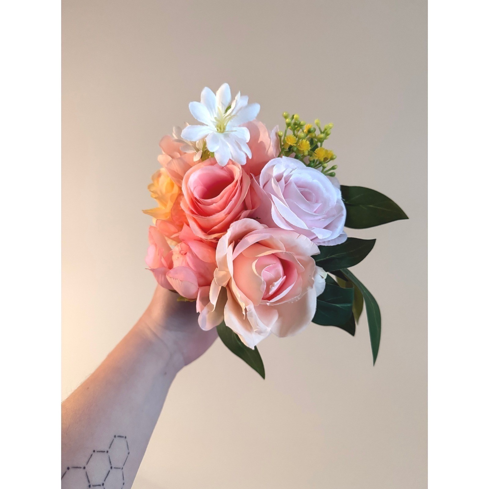 Lot 3 Faux Peony Rose Flowers Pink Peach Bridal Bouquet Wedding Decor Silk Party