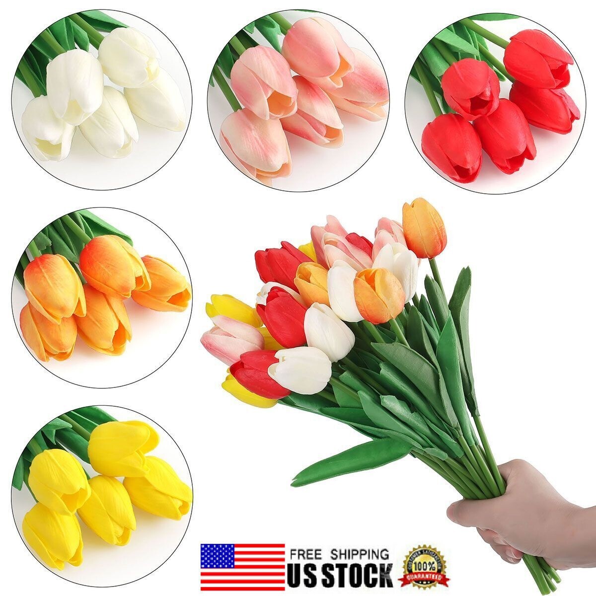 10Pcs Artificial Tulip Flowers Fake Flower Bouquet for Wedding Party Home Decor