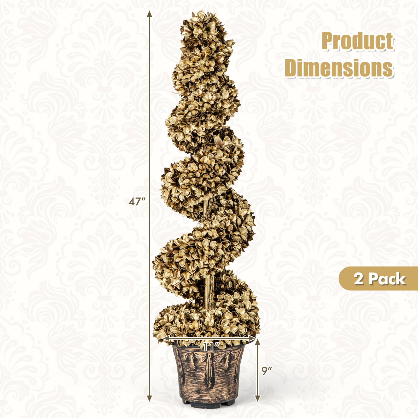 4′ Artificial Topiary Spiral Tree 2PCS w/ Vintage Plastic Nursery Pot