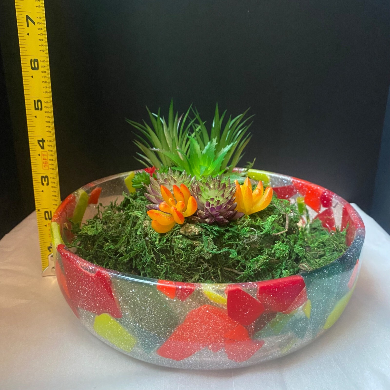 Artificial Succulent Garden In Handmade Resin Mosaic Bowl Decor