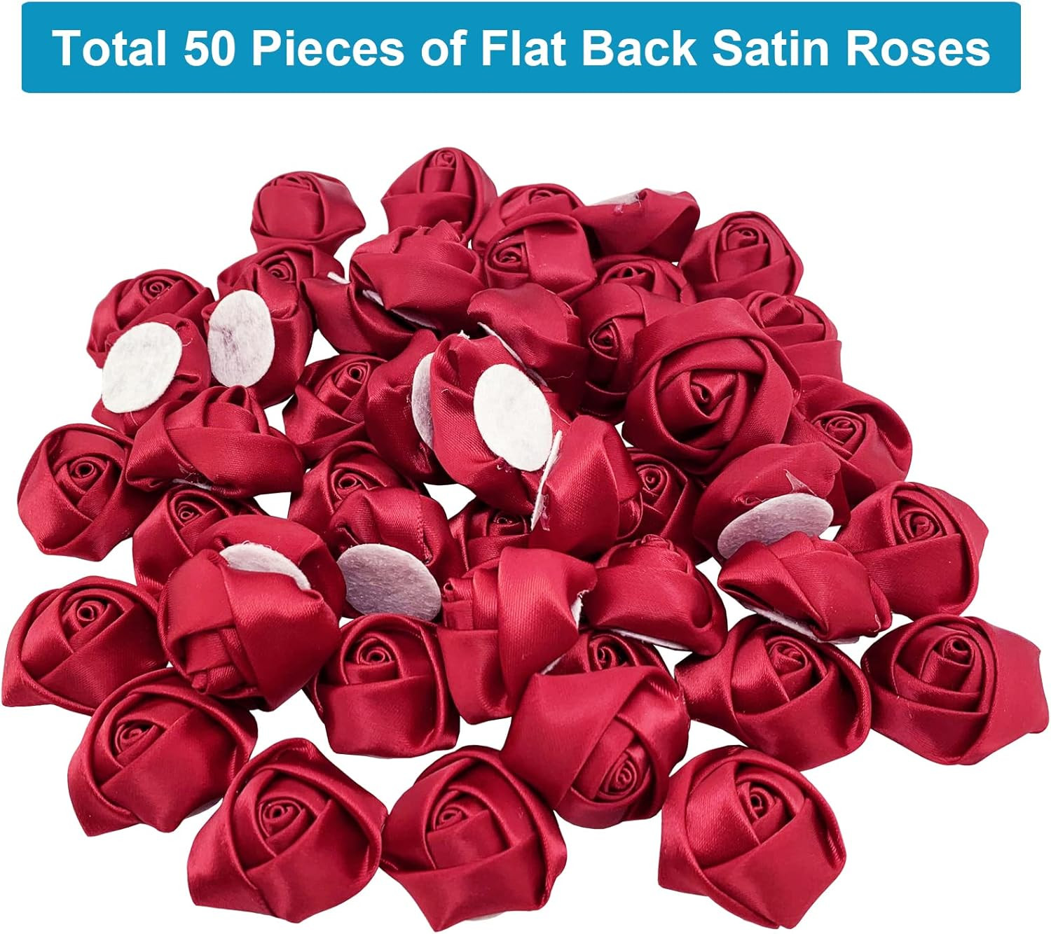 50Pcs Satin Ribbon Rose 4D Handmade Fabric Flowers 1.4″ for DIY Wedding Bouquet