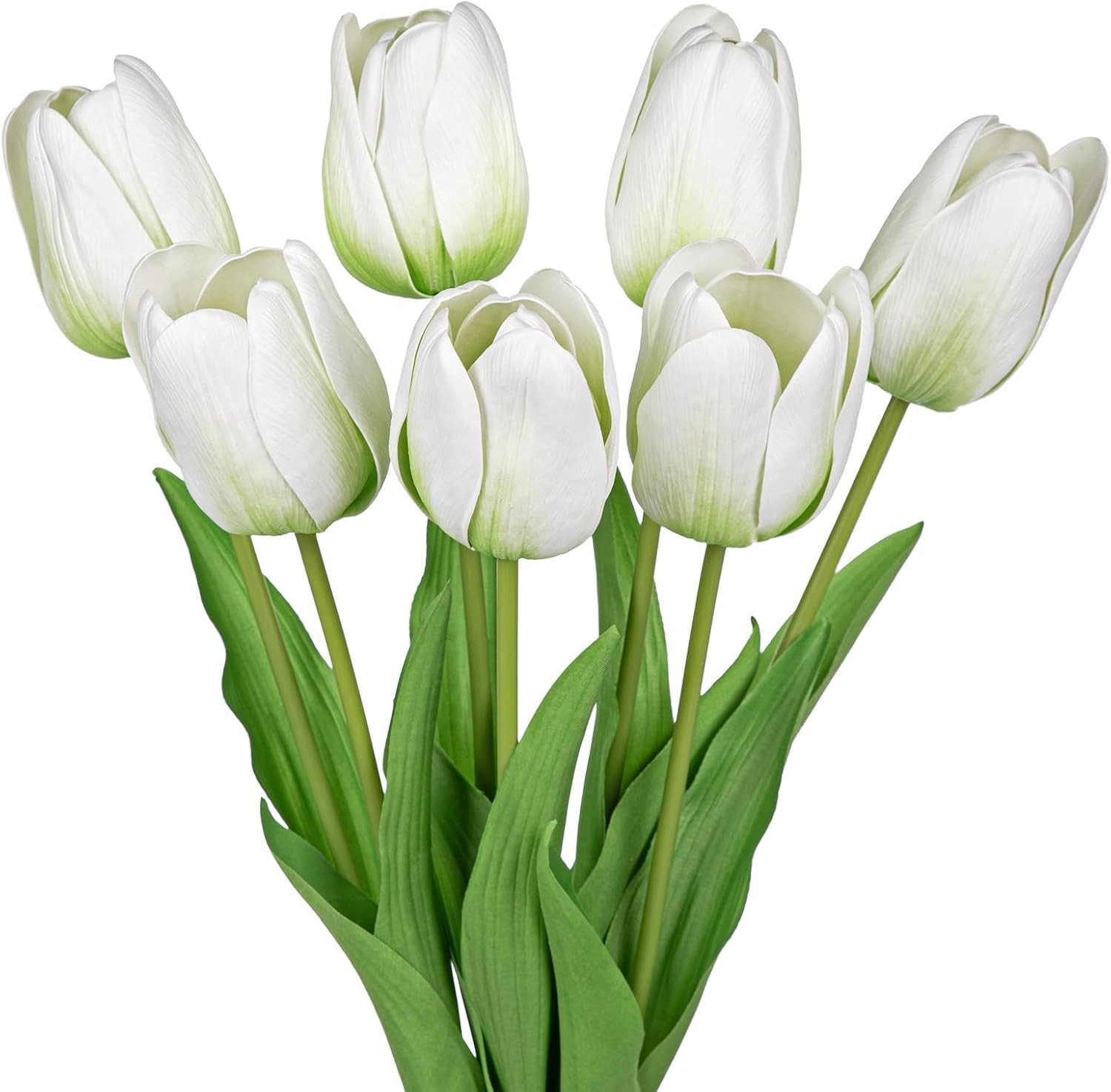 Artificial Tulips Flowers – 20″ Long Stem Faux Tulips, 10PCS Real Touch Fake Whi