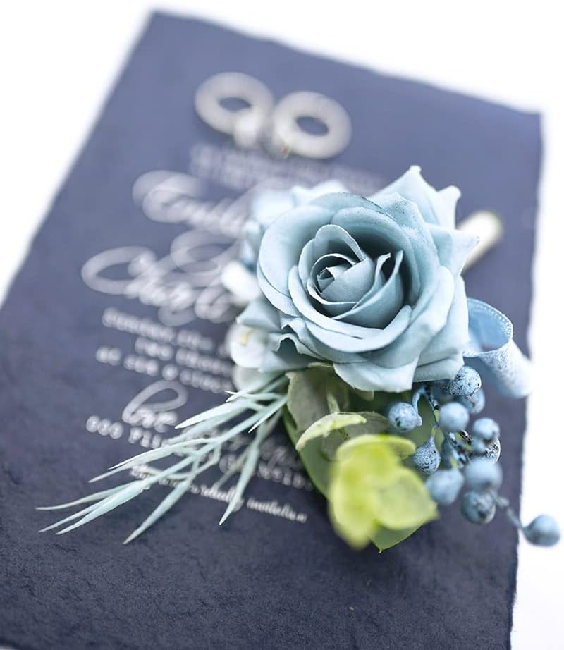 Dusty Blue Boutonniere for Men Set of 6 for Groom Best Man Groomsmen