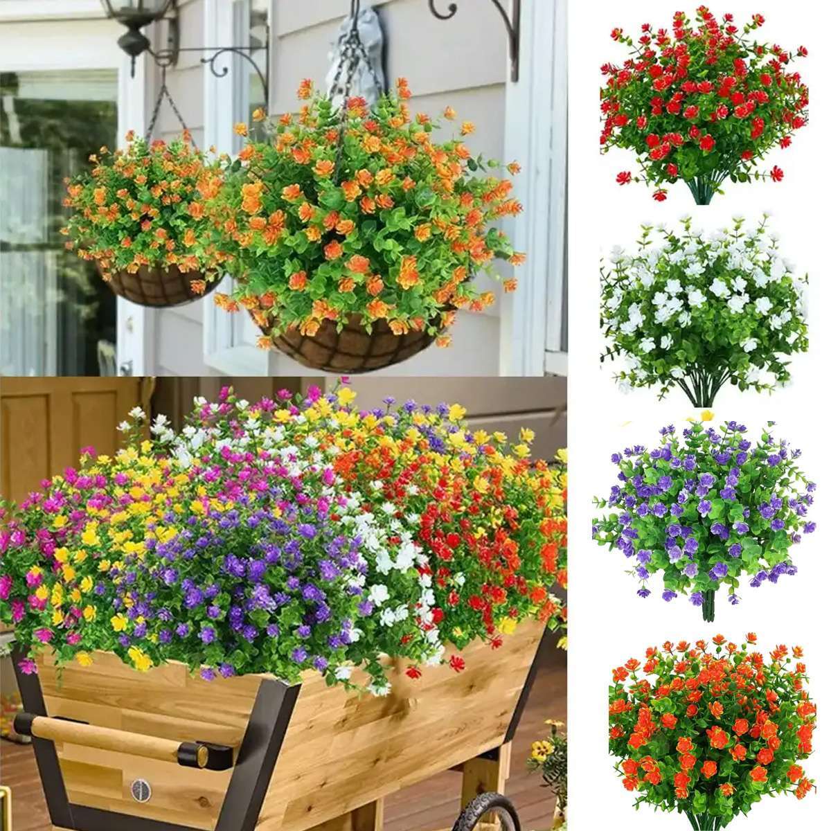32 Bundles Artificial Plastic Fake Flowers UV Resistant Plants Outdoor Decor new