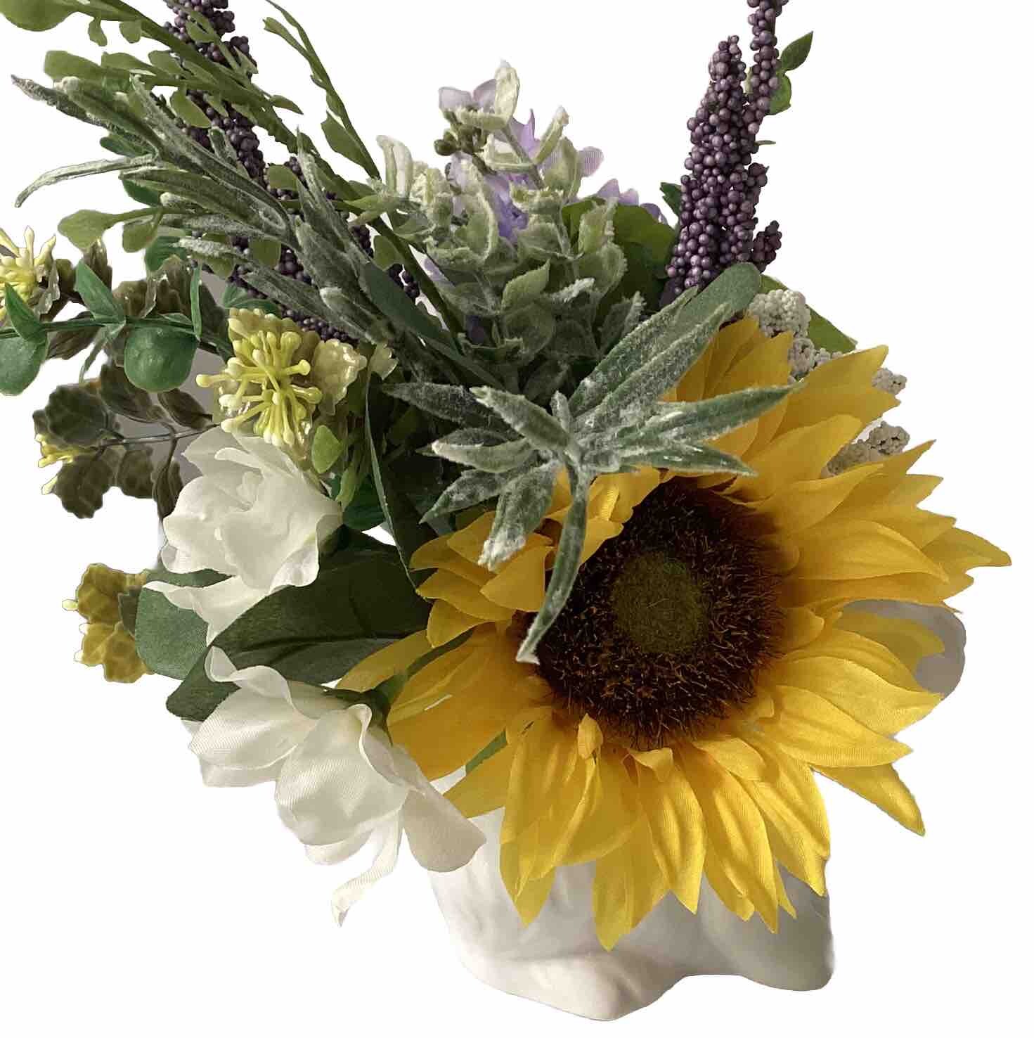 Cottage Ceramic Bunny Floral Decor “French Countryside” Sunflowers & Lavender