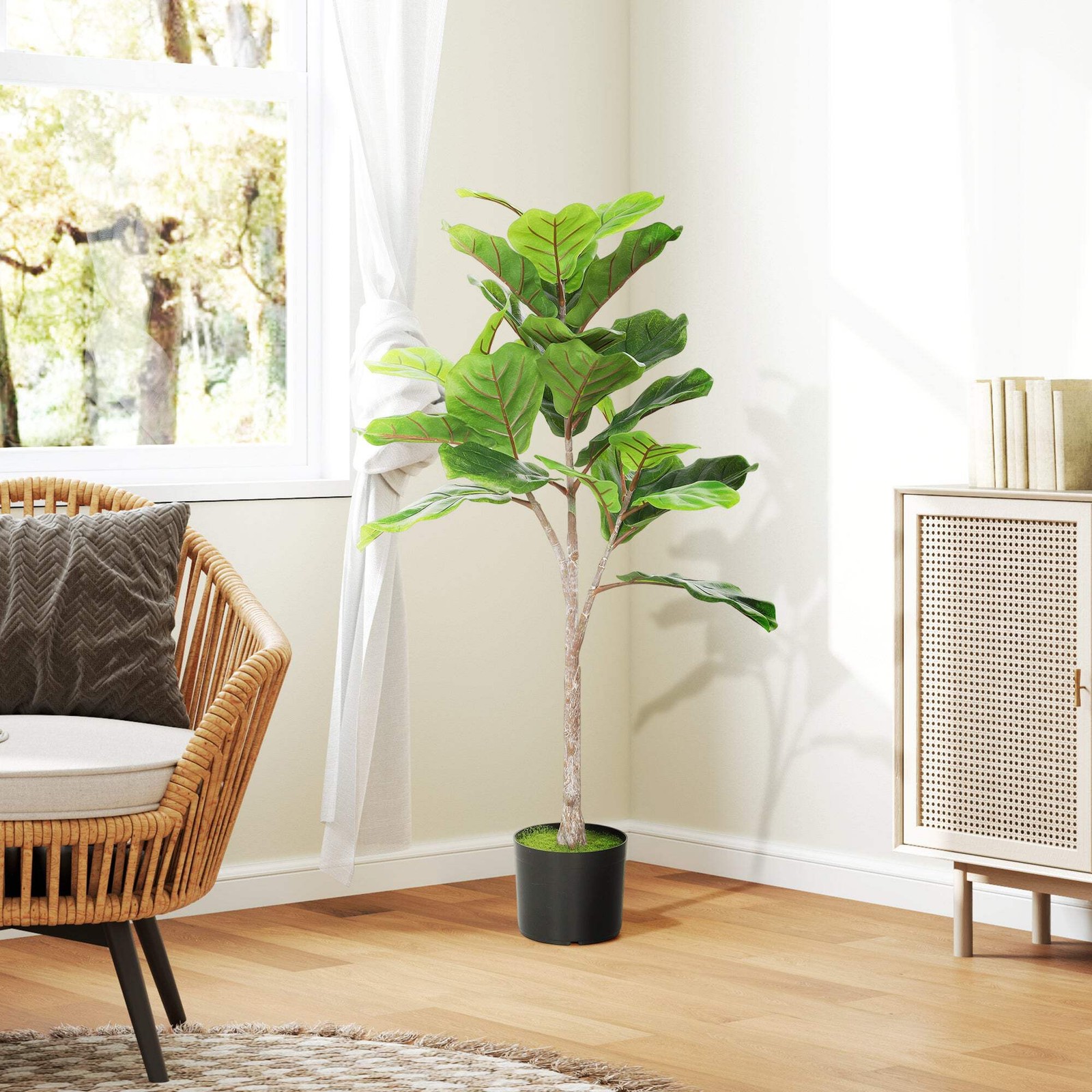 3.6 ft Artificial Fiddle Leaf Fig Tree Faux Potted Plant for Home Office