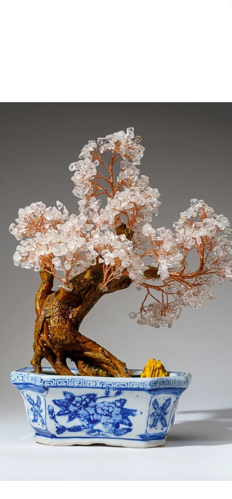 Genuine Quartz Gemstone Bonsai Tree in a Ceramic Pot (12” Tall)