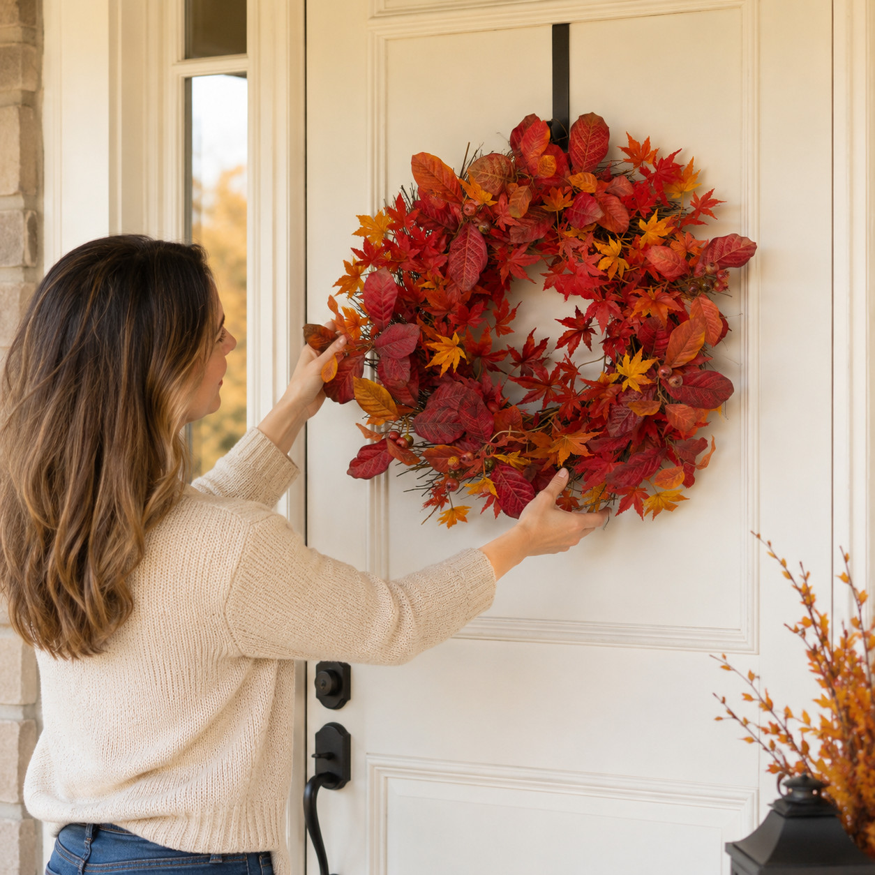 22″Japanese MapleMagnolia Leaf Berries Artificial Wreath