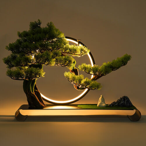 Zen Artificial Pine Tree with Lamp Rings Decoration for Backflow Incense 110V
