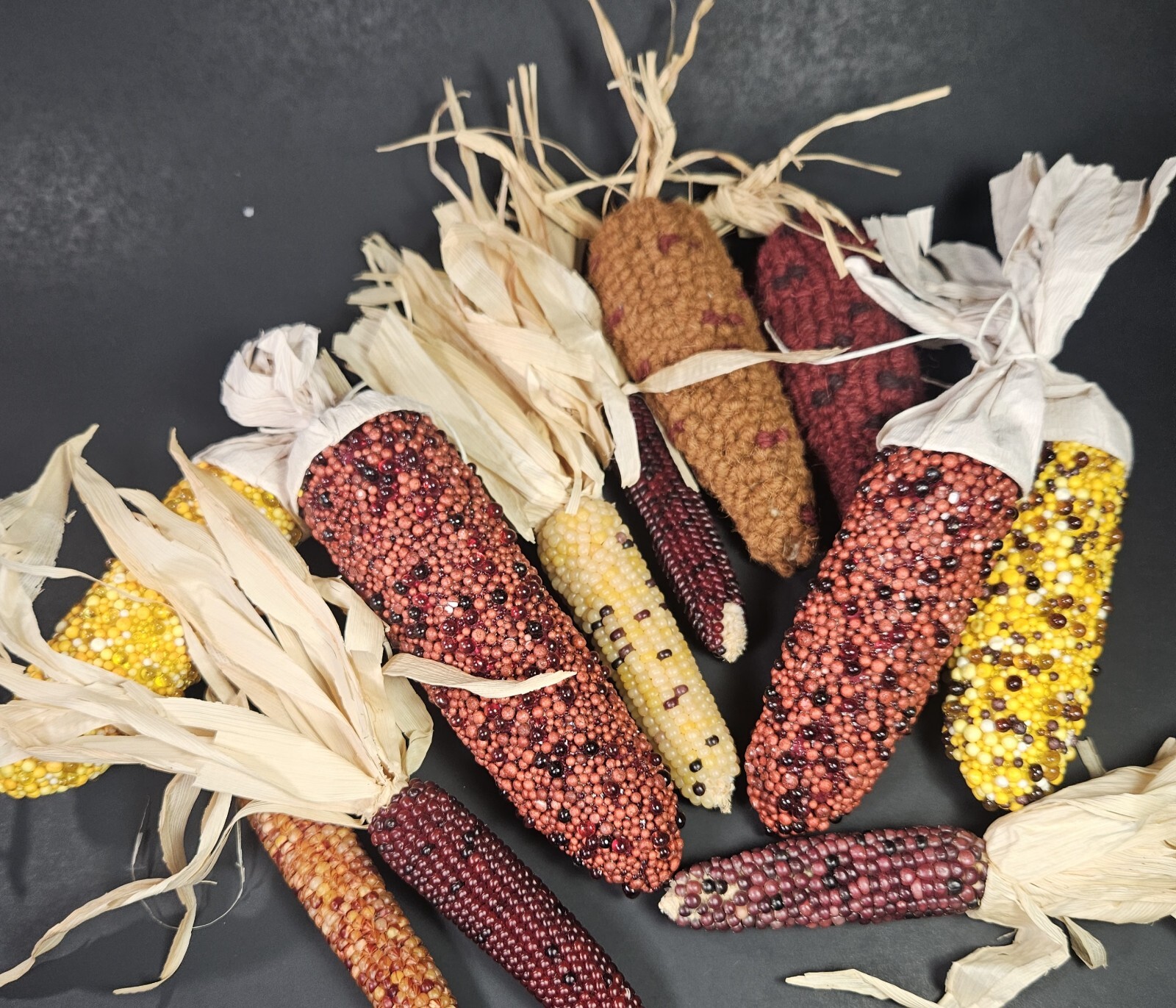 Beaded Indian Corn Cob Mix Lot Styrofoam Acrylic Yarn Thanksgiving Autumn Decor