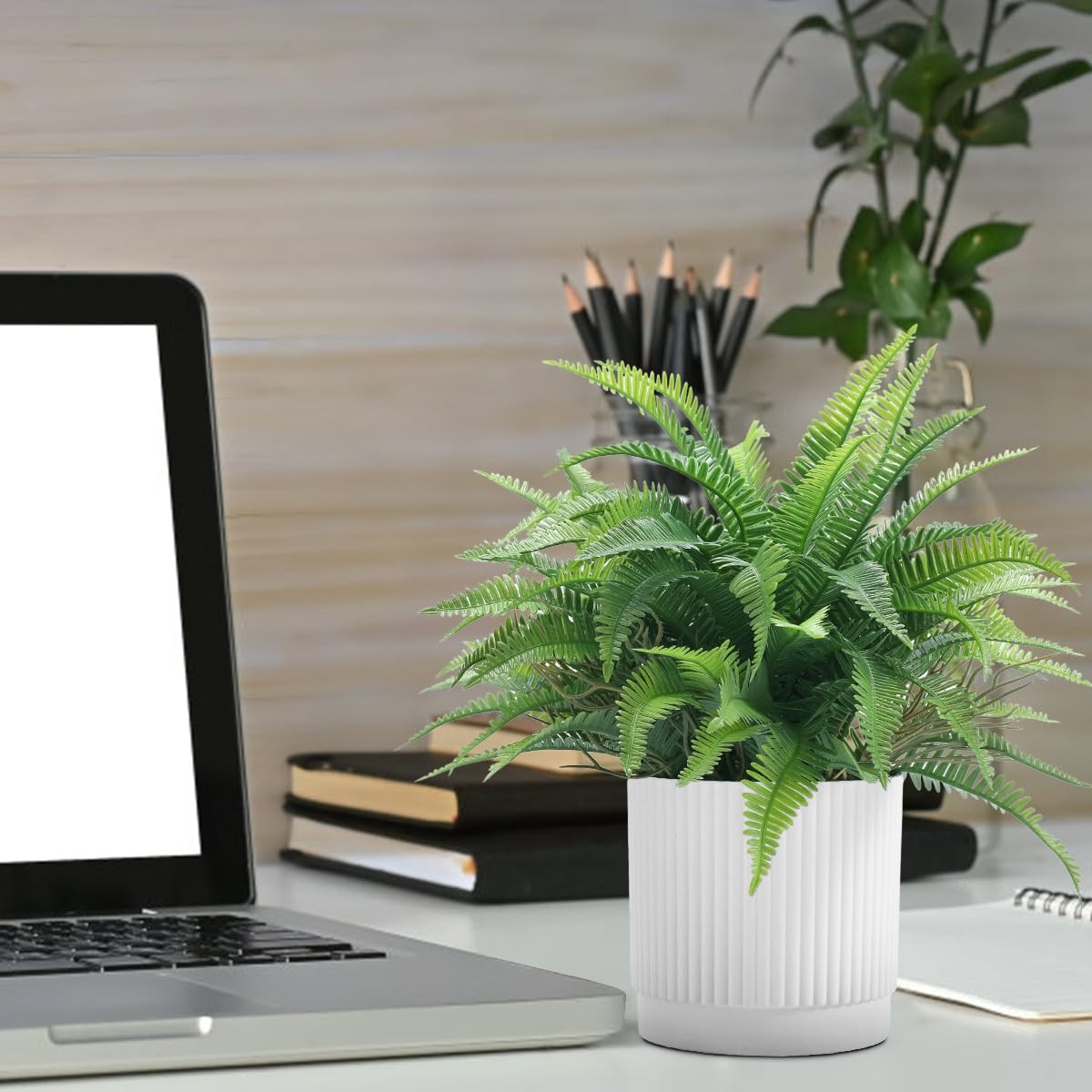 Small Fake Plant 12.2″ Fern Potted Artificial Plants for Shelf Desk Home Bath…