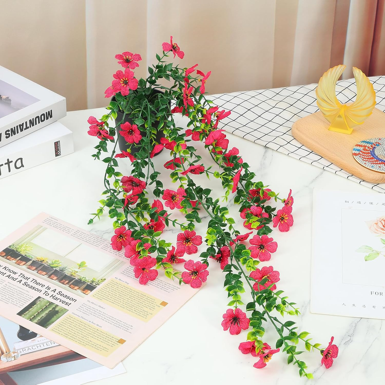 Fake Plants Hanging Artificial Potted Faux Eucalyptus Plants and Flowers for …