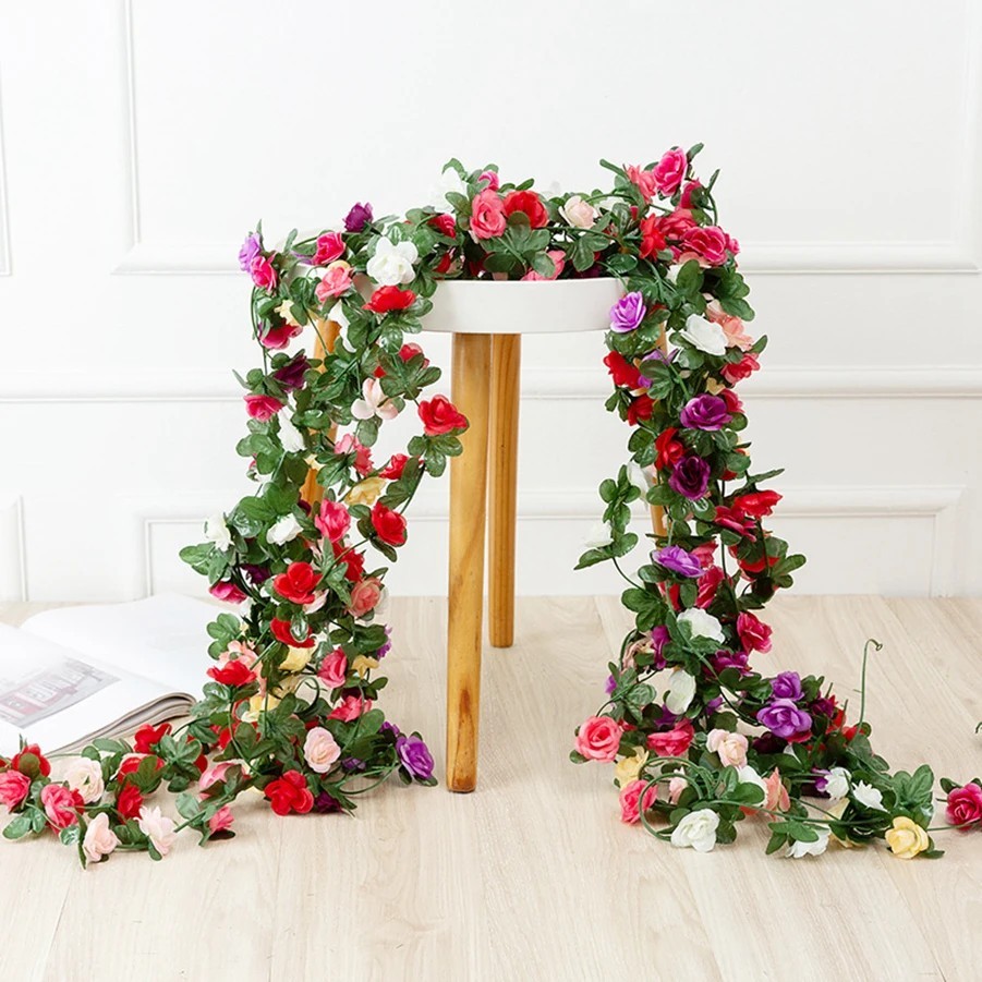 2.5m Artificial Flower Silk Rose Leaf Garland Vine Ivy Home Wedding Garden Décor
