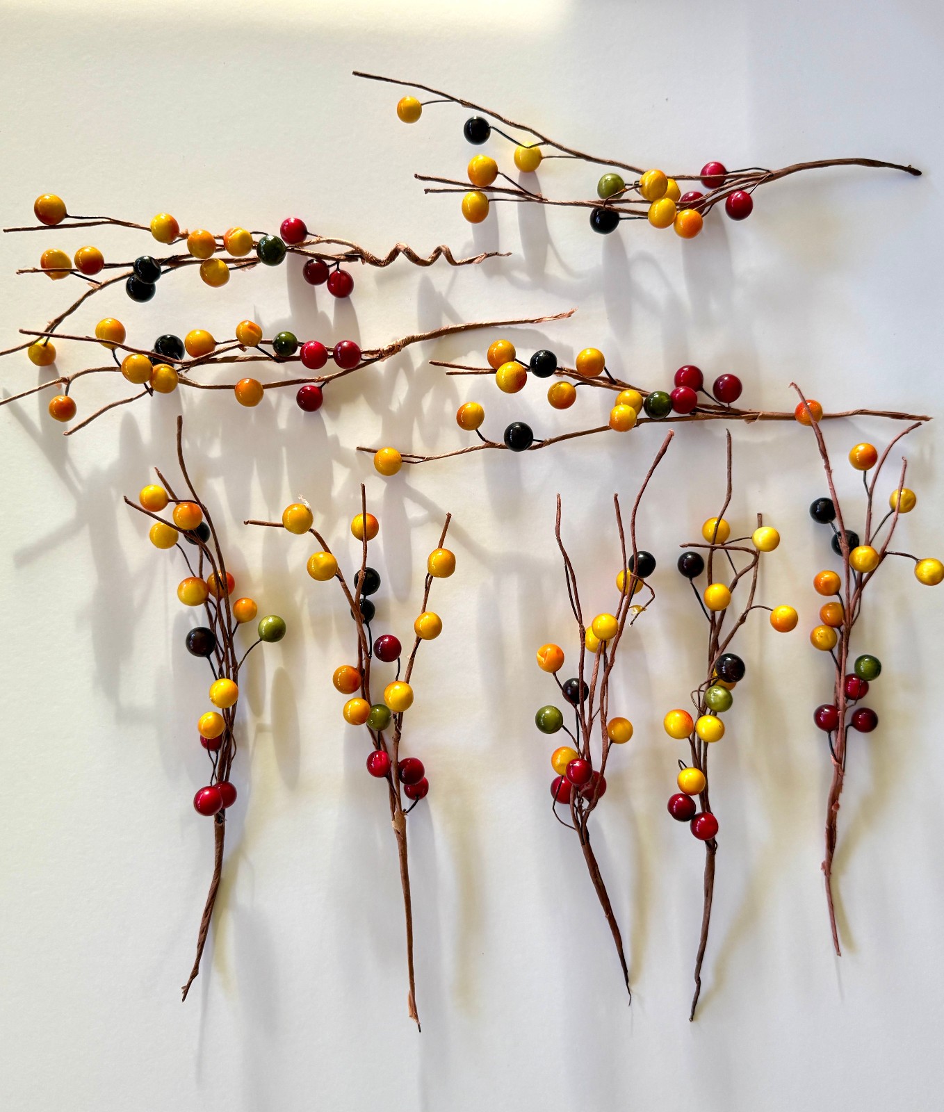 9 Thanksgiving picks Red Orange Brown Berries Wired pics 8″ Fall Vintage Accents