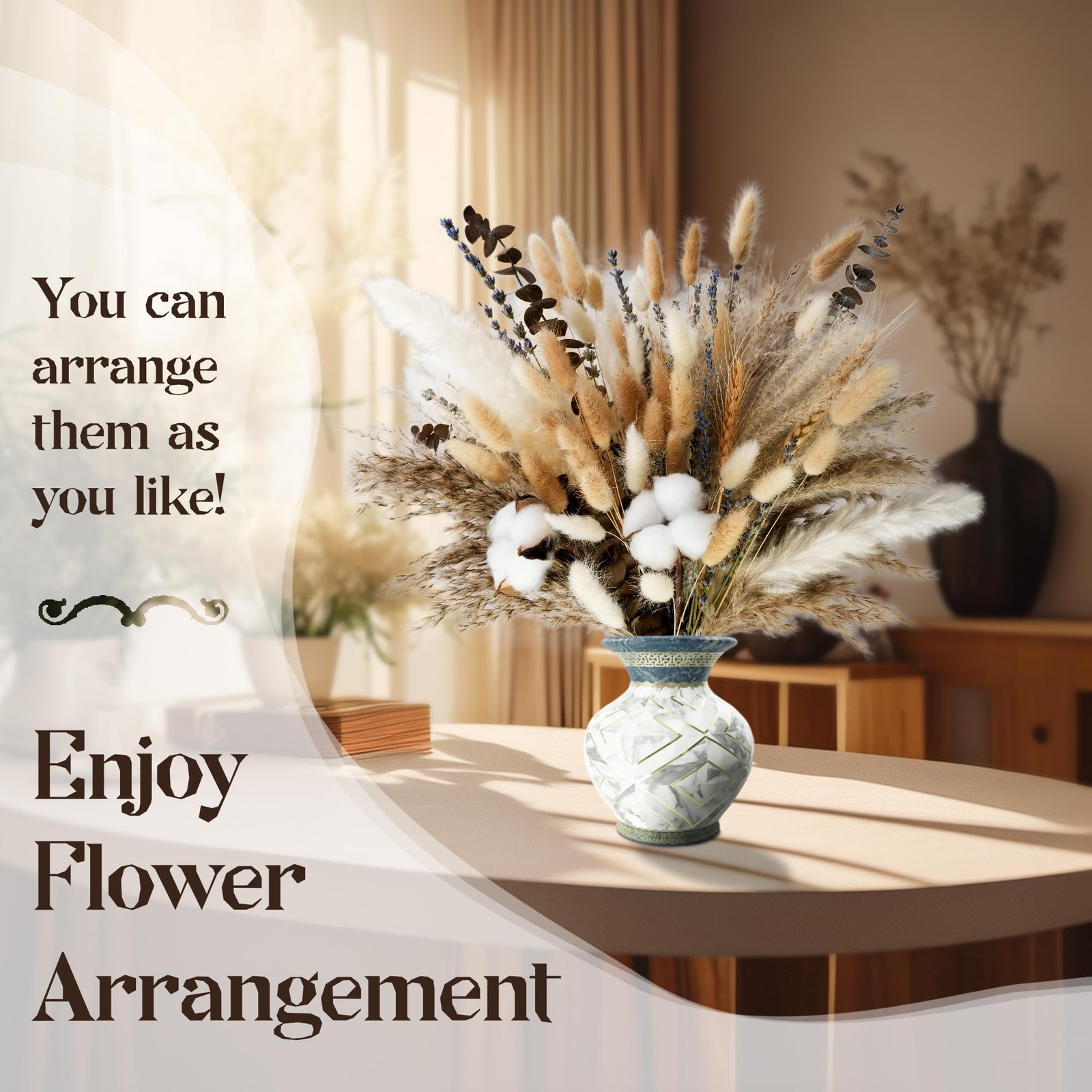 Natural Dried Flower Bouquet – Pampas Grass, Cotton Stems, Bunny Tails, Eucal…