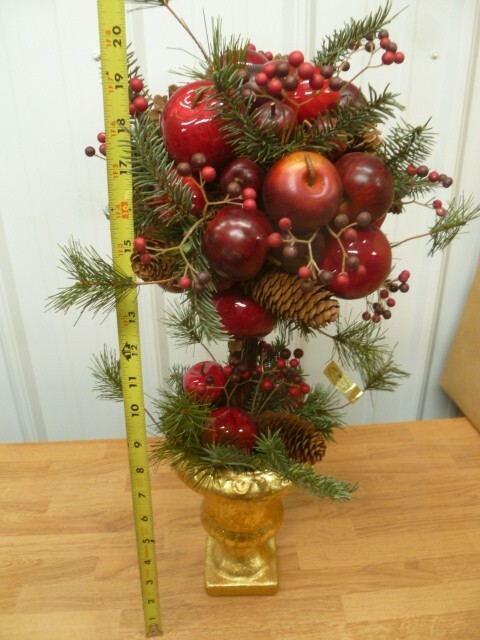 Rare Mark Roberts 20″ Apple Topiary with Pine, Pinecones, Berries, & Gold Pot