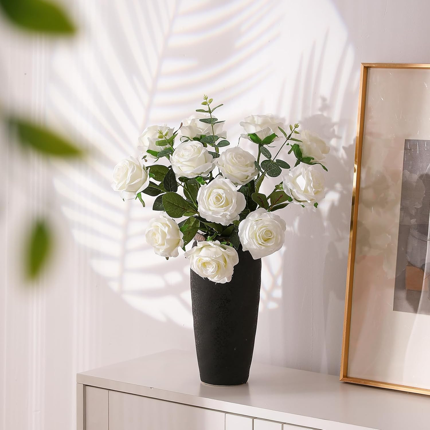 Artificial Silk Rose Flower Bouquet Lifelike White Fake Rose for Wedding Home Pa
