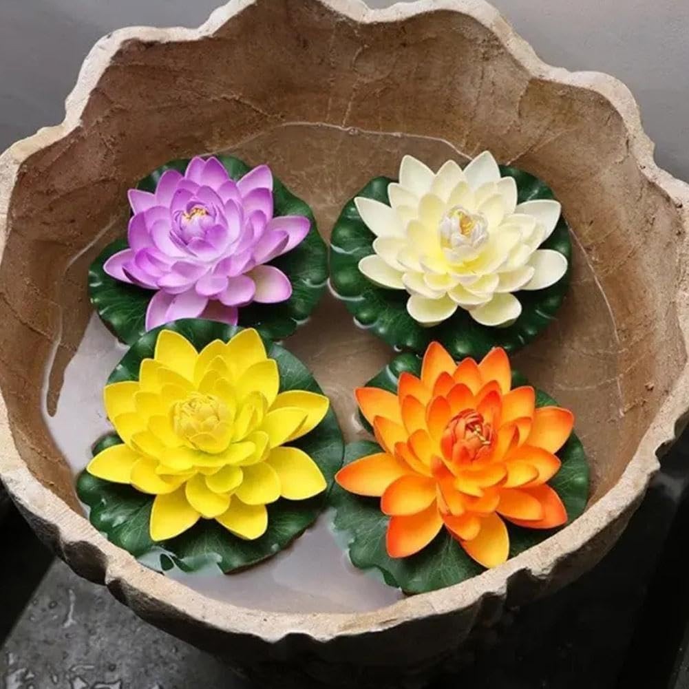 1pc Blue Artificial Floating Foam Lotus Flower with Water Lily Pad,Lifelike P…