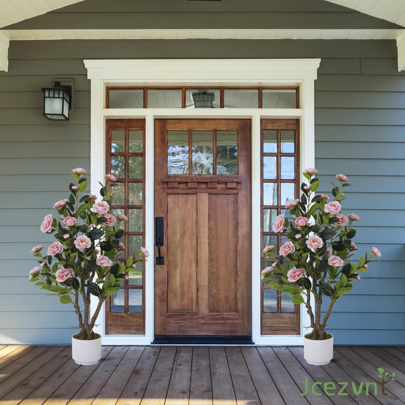2 Pack Artificial Camellia Tree with White Pot, 38″ Faux Potted Plants for In…