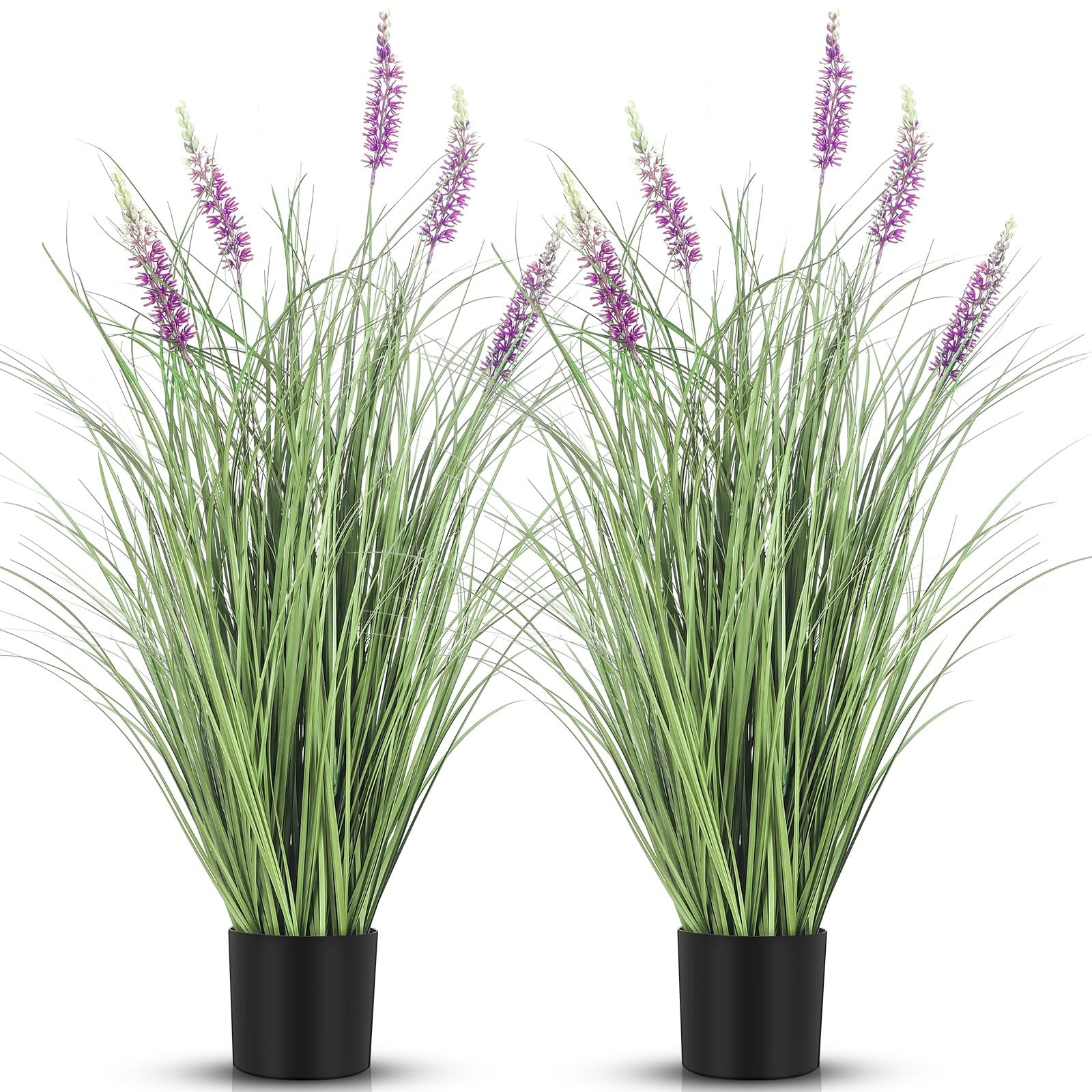 Jexine 2 Pieces Faux Plants Outdoor 3 ft Tall Artificial Lavender Plant Potted