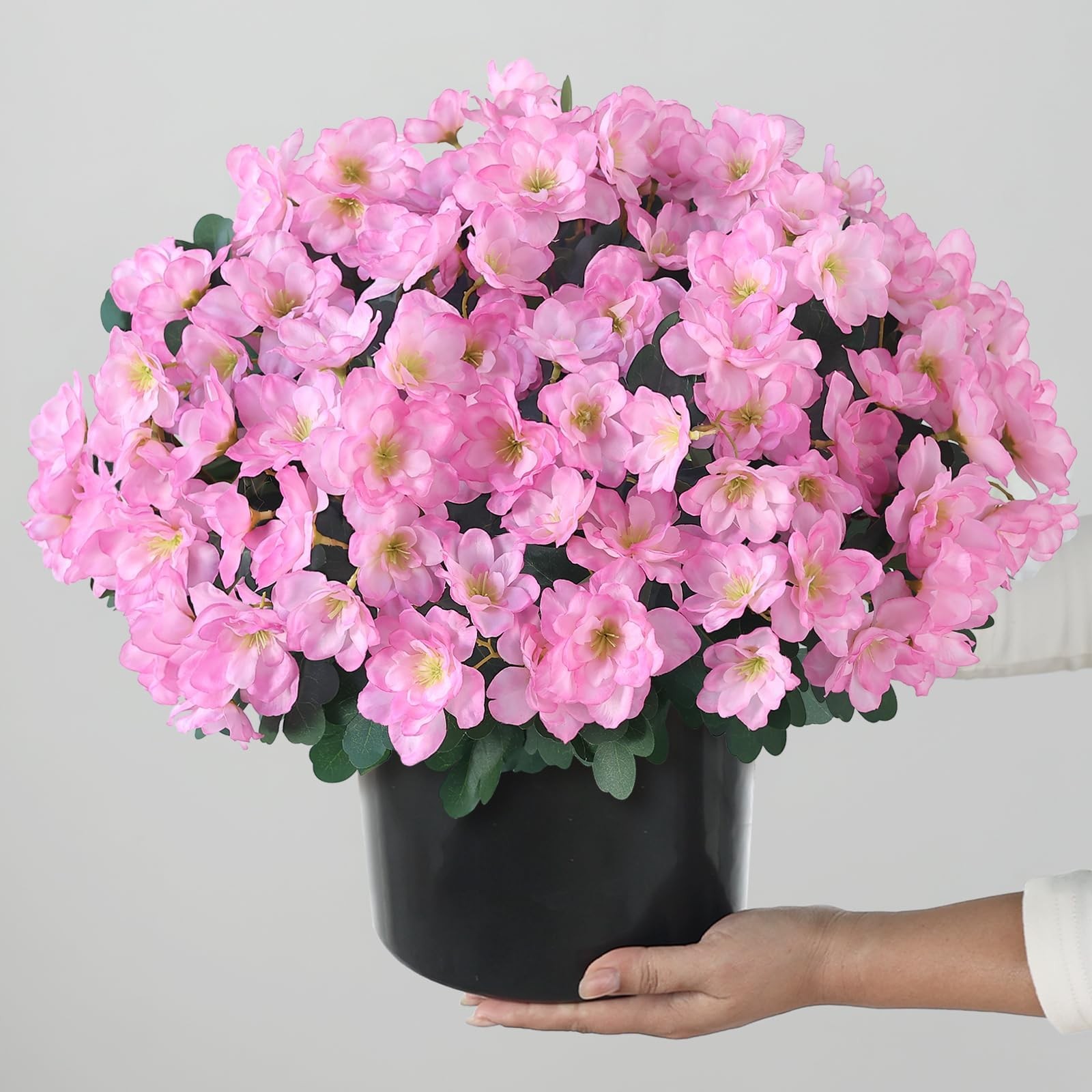 Set of 2 Artificial Azalea Flower Topiary Trees – Fake Silk Flower Potted Pla…